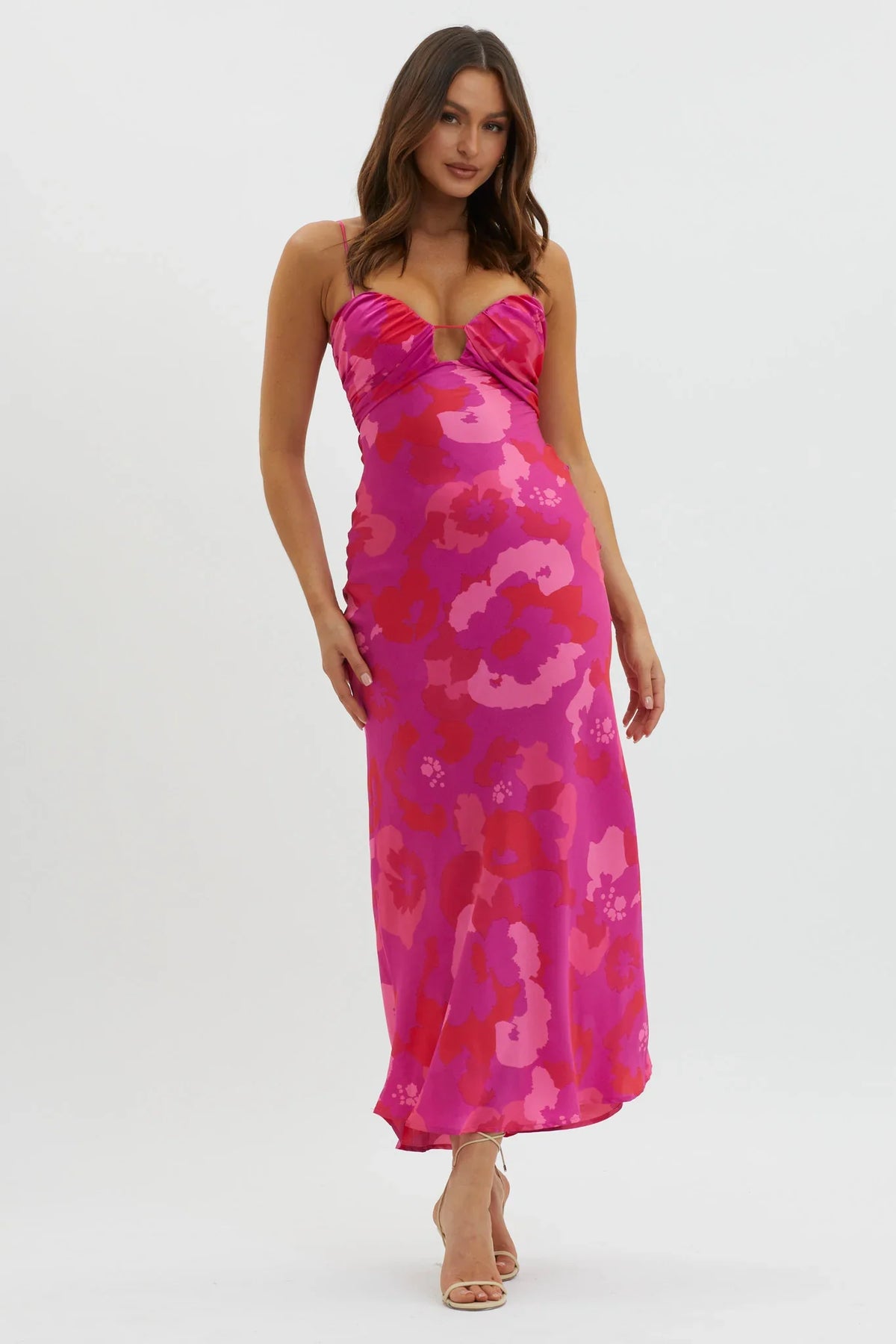 In A Daze Gathered Bust Midi Dress Pink