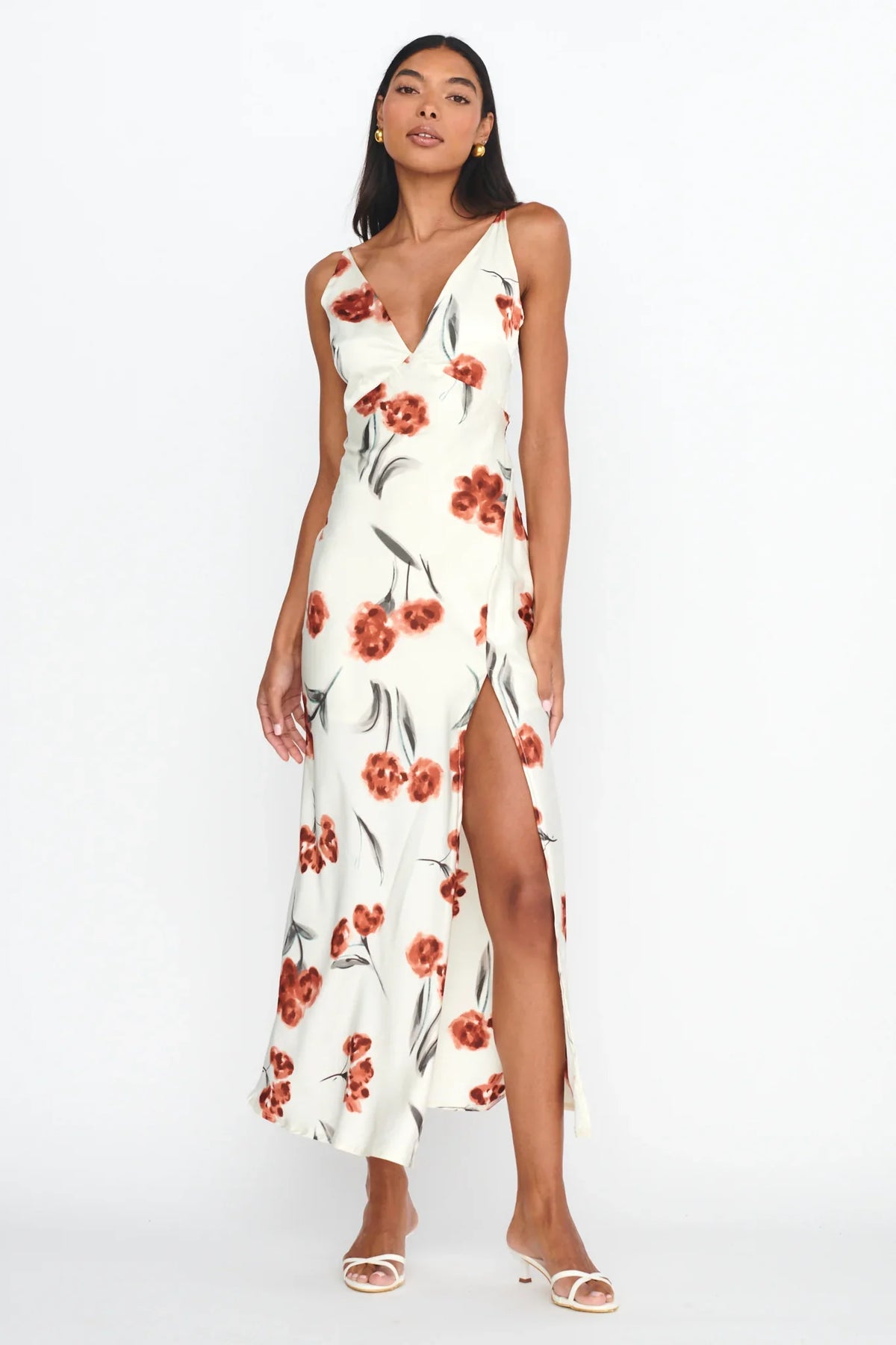 Corinna Tied Waist Split Dress Floral Poppy