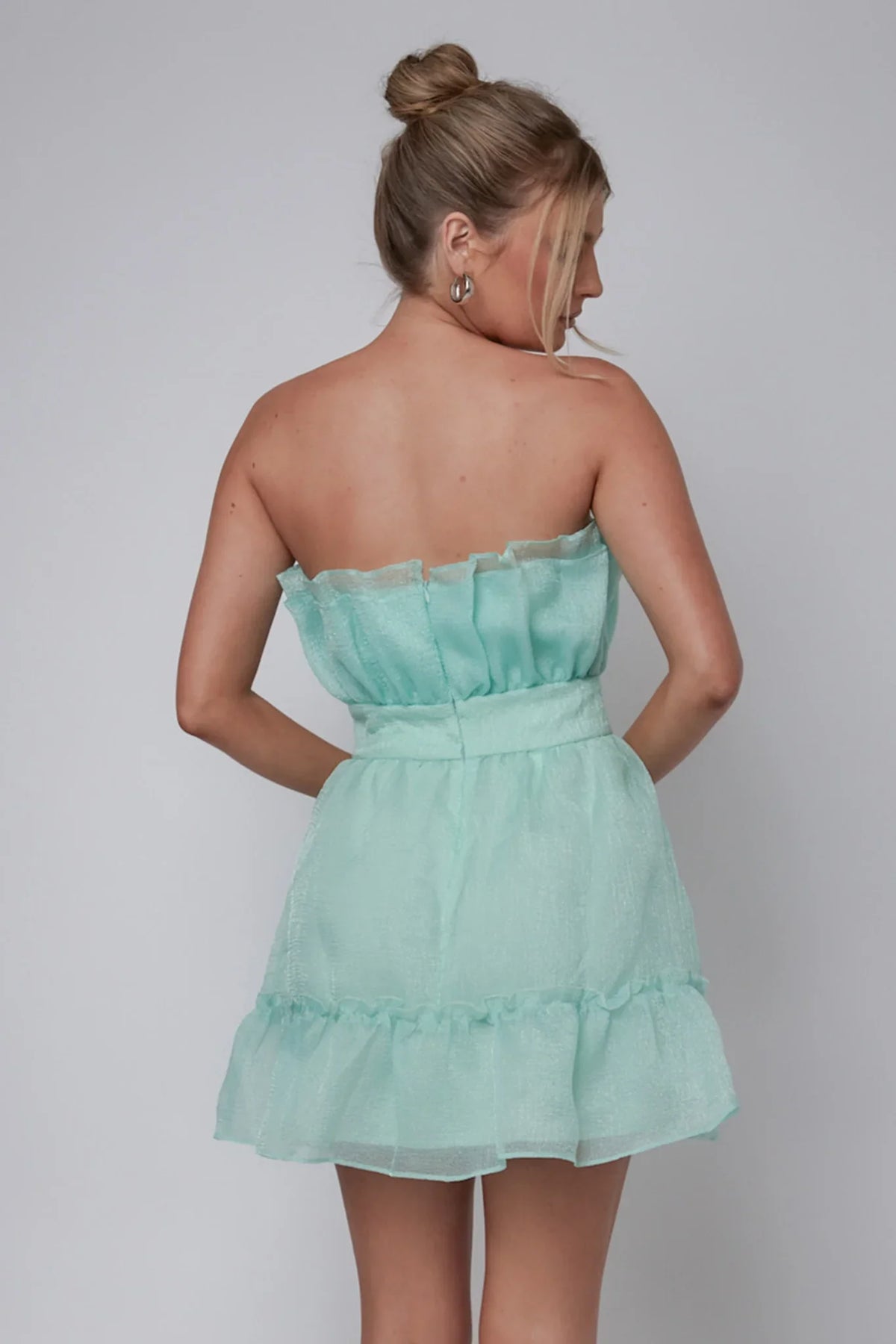 Marisela Strapless Frill Hem Mini Dress Mint