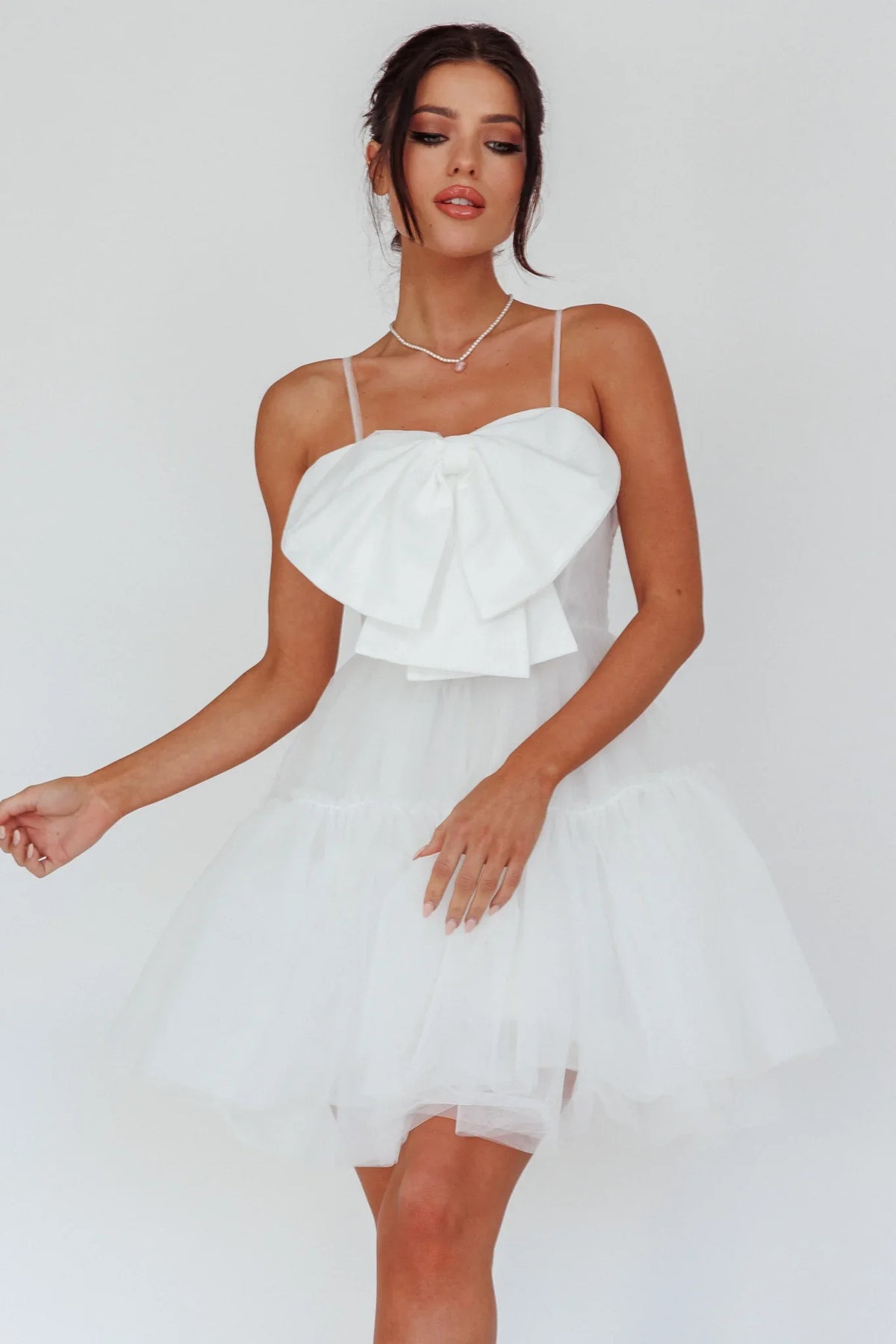 True Wish Bow Tulle Mini Dress White