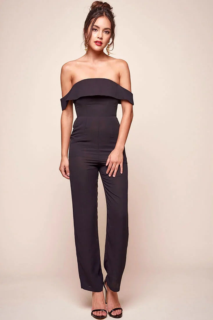Sarah Summer Nights Ruffle Top Jumpsuit Black