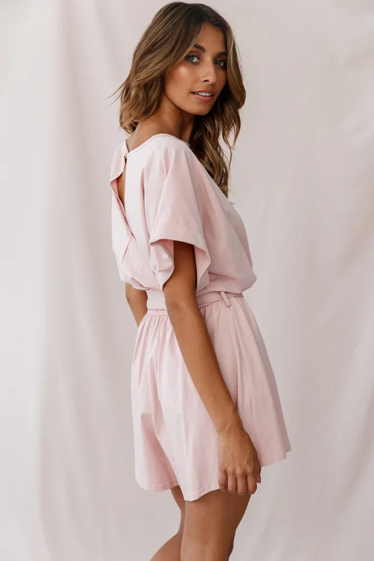 Chelsea Belted T-Shirt Romper Blush