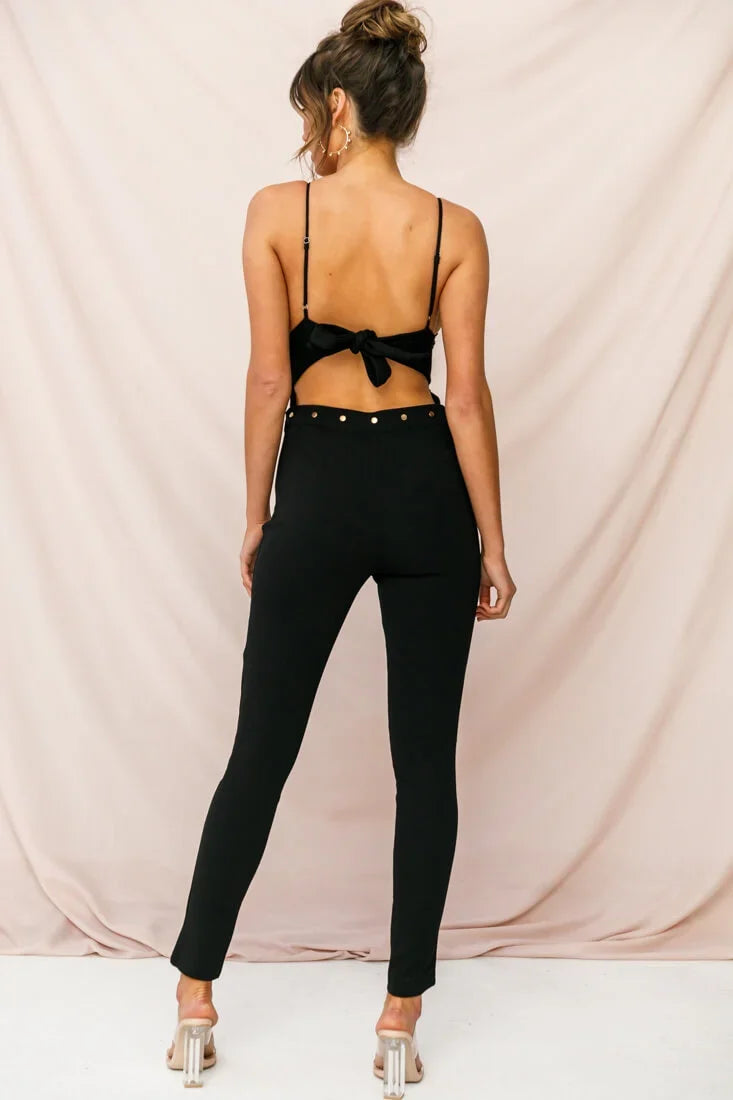 Manhattan Gold Button Pants Black