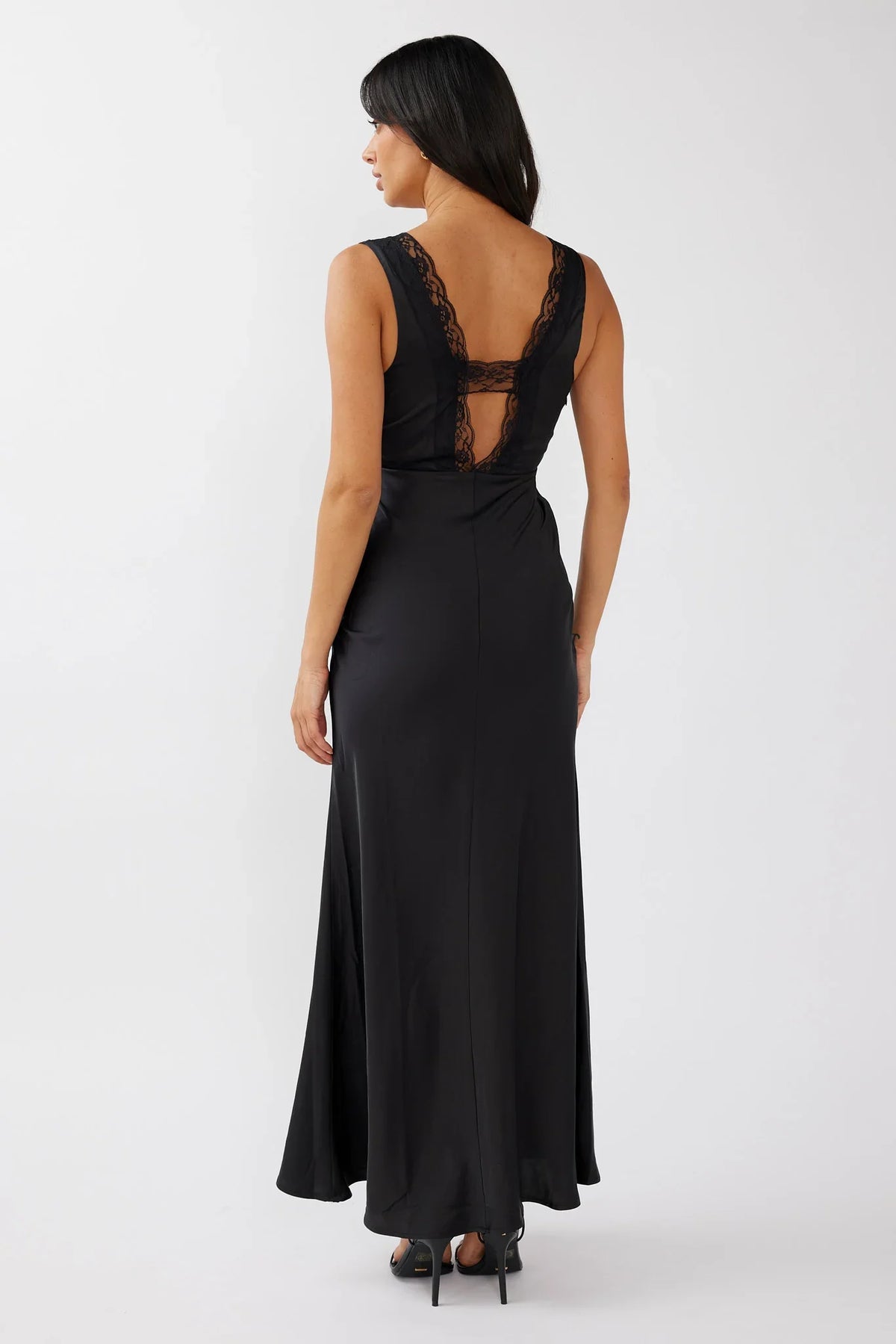 Ivonne Lace Trim V-Neck Maxi Dress Black