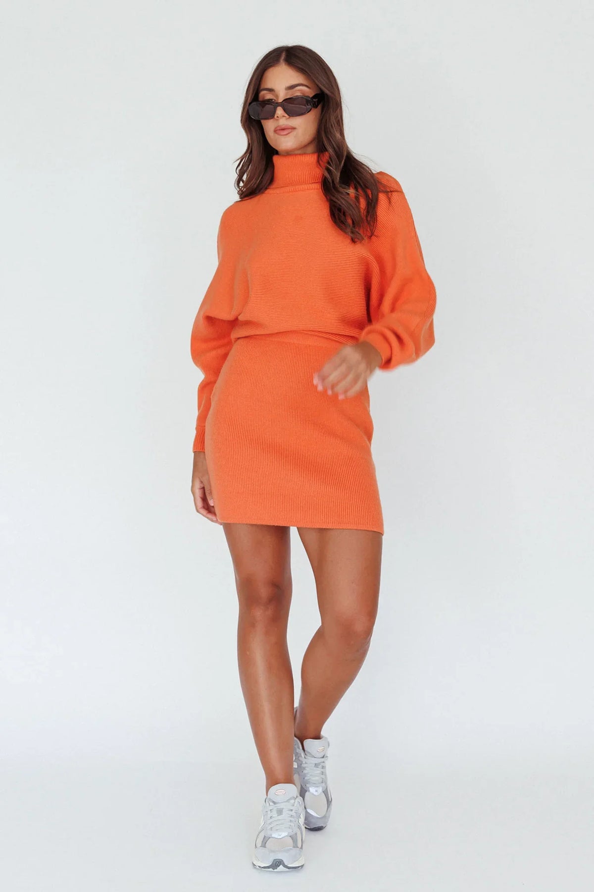 North Star High Neck Sweater Mini Dress Orange