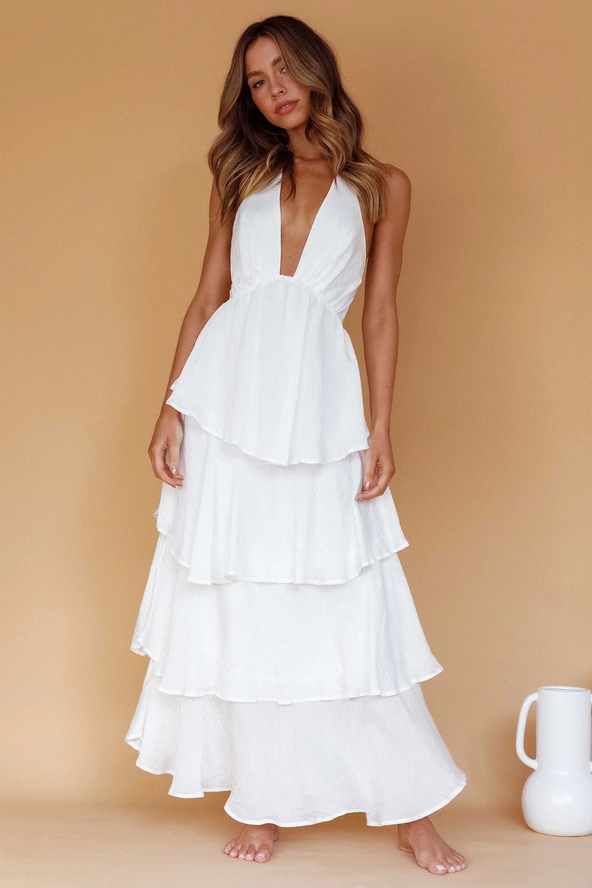 Catalina Tiered Ruffle Maxi Dress White