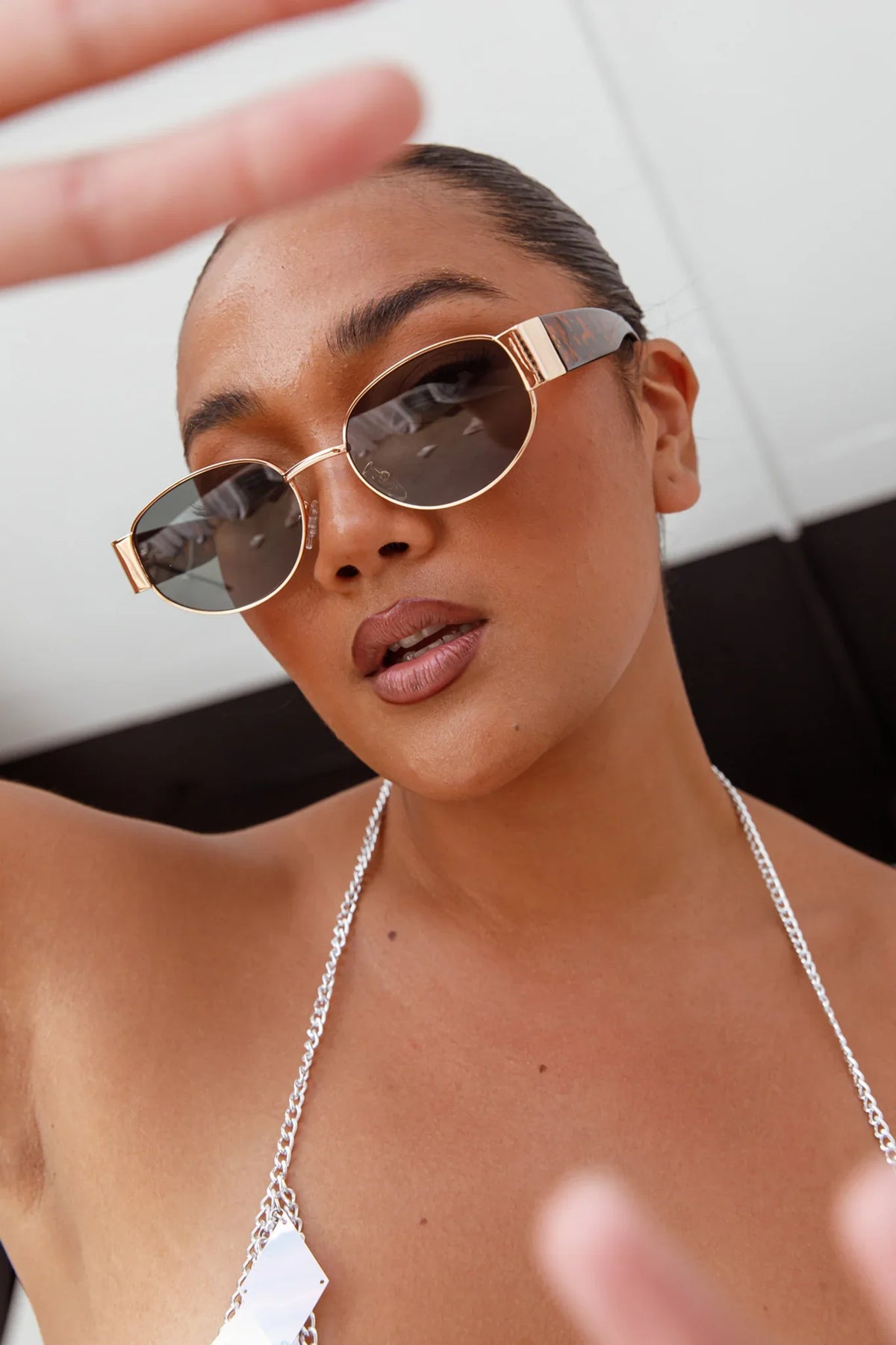 Germa Oval Metal Sunglasses Tort