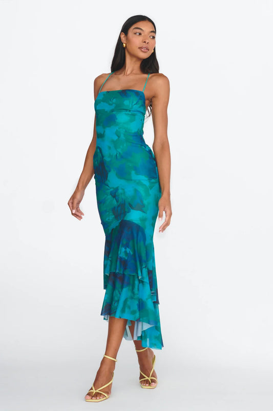 Avalee Layered Hem Mesh Dress Green