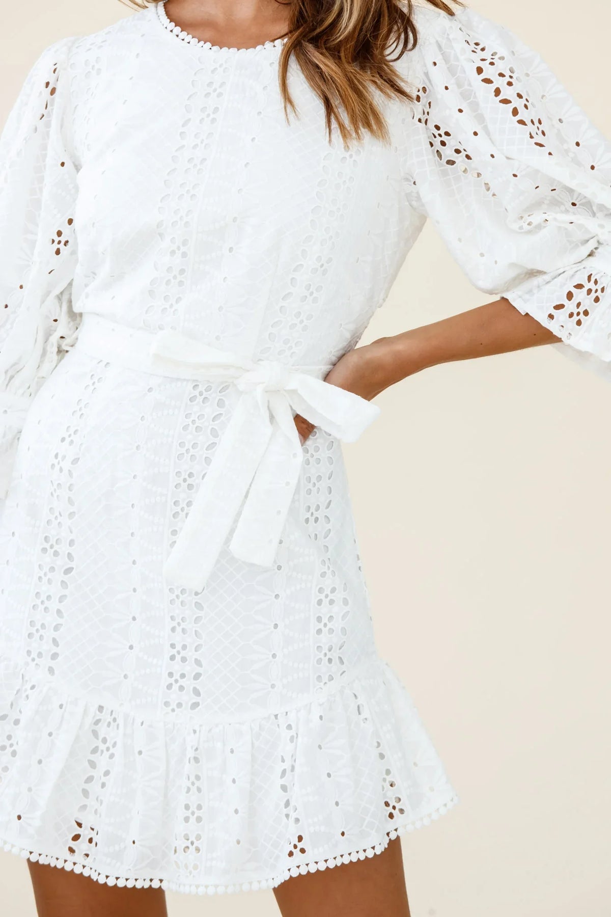 Sweet Sunshine Cut-Out Back Embroidery Dress White