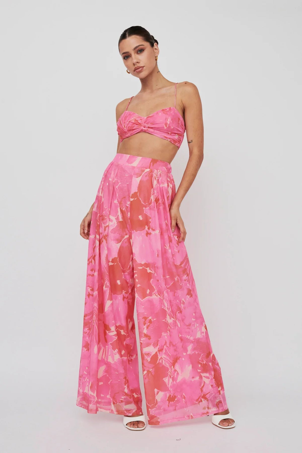 Tammi Tied Back Crop Top Print Blush