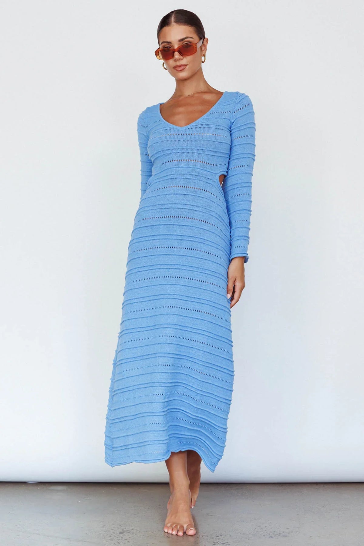 Meredith Long Sleeve Cut-Out Maxi Dress Blue