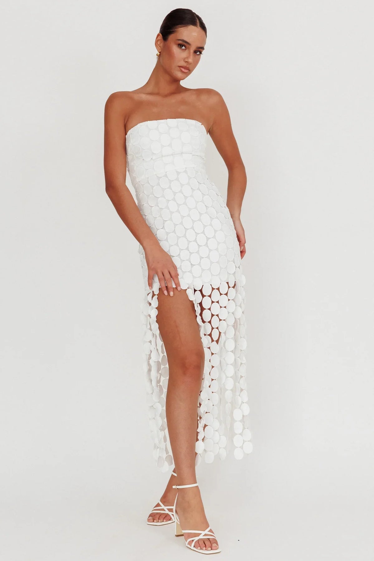 Elio Circle Trim Strapless Mini Dress White