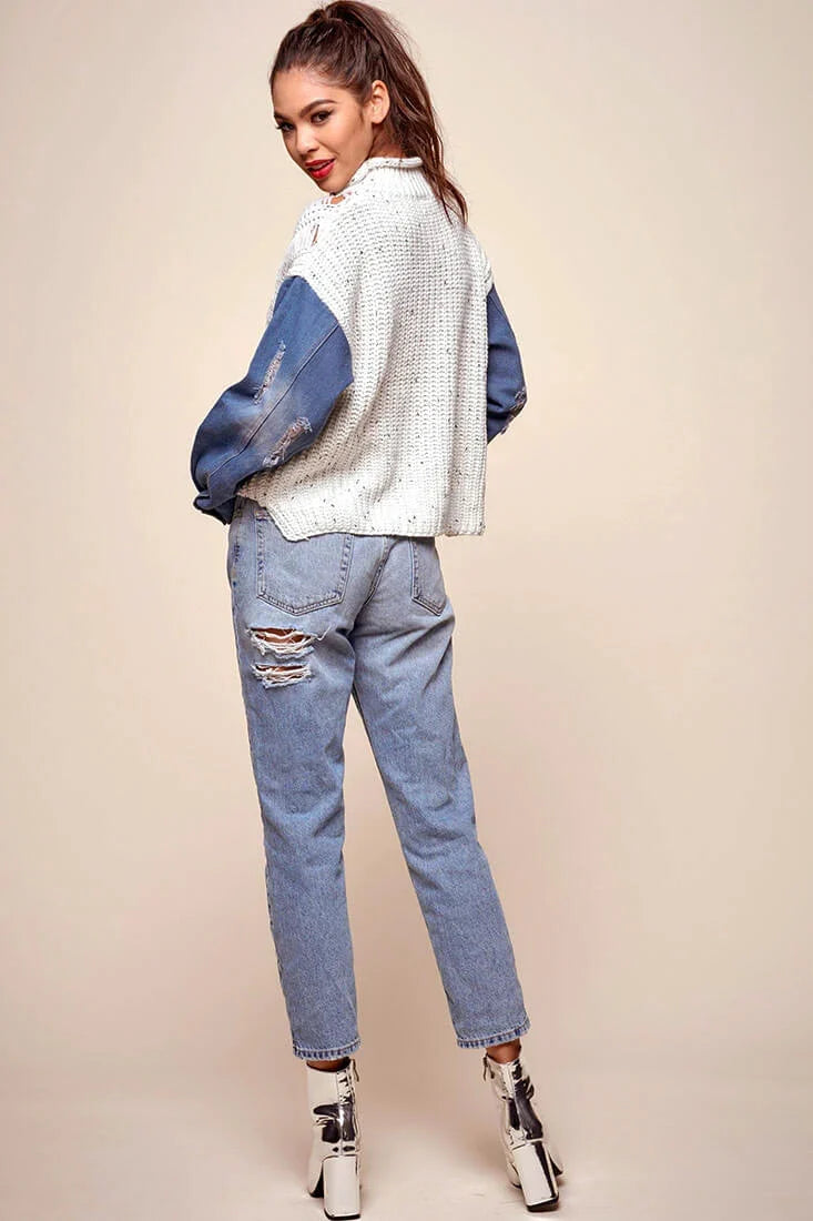 Dawn Denim Sleeved Knit Sweater Marble Blue