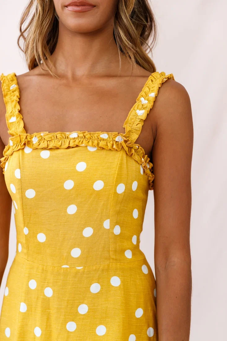Magdalene Frill Strap A-Line Midi Dress Yellow Mustard