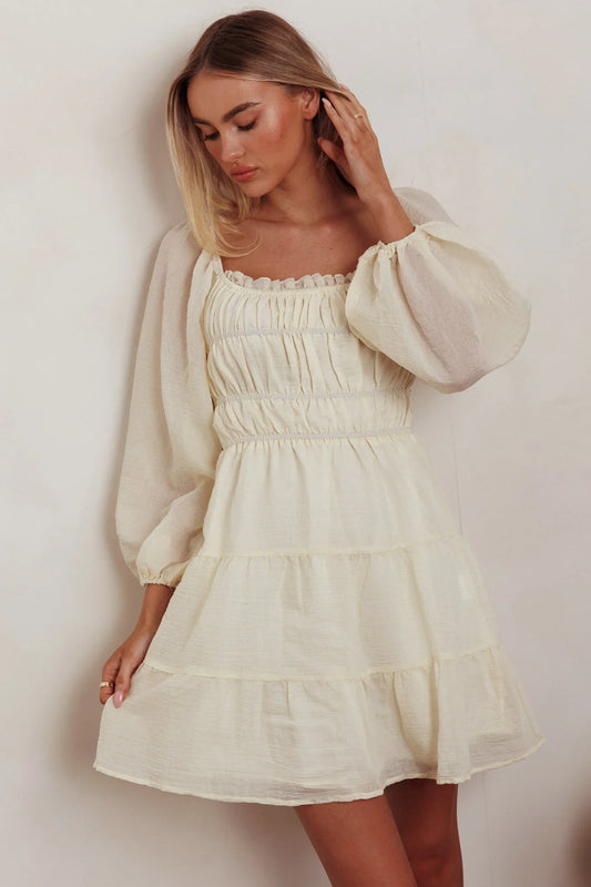 On A High Puff Sleeves Low Back Mini Dress Ivory