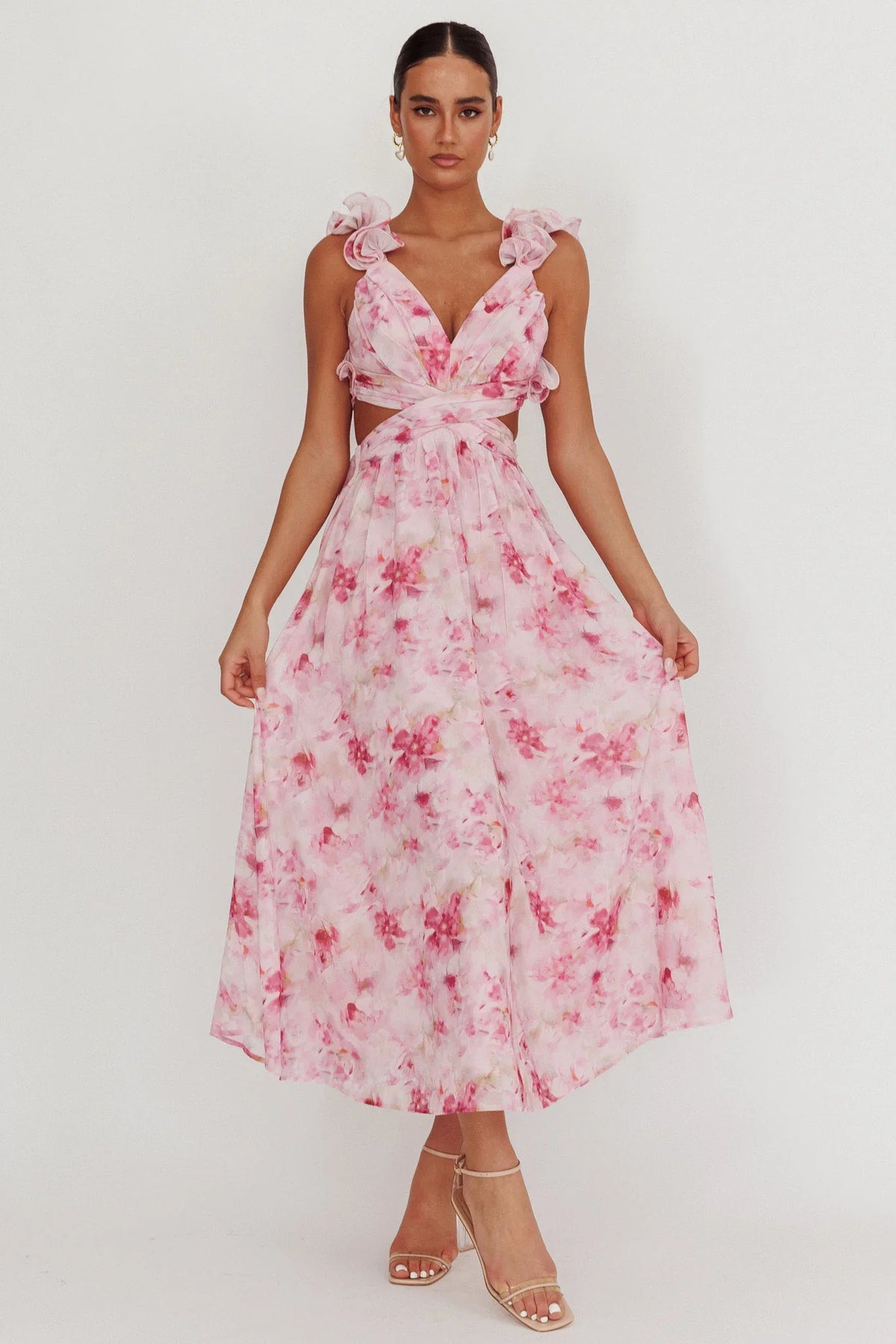 Madara Lace-Up Back Floral Maxi Dress Lilac