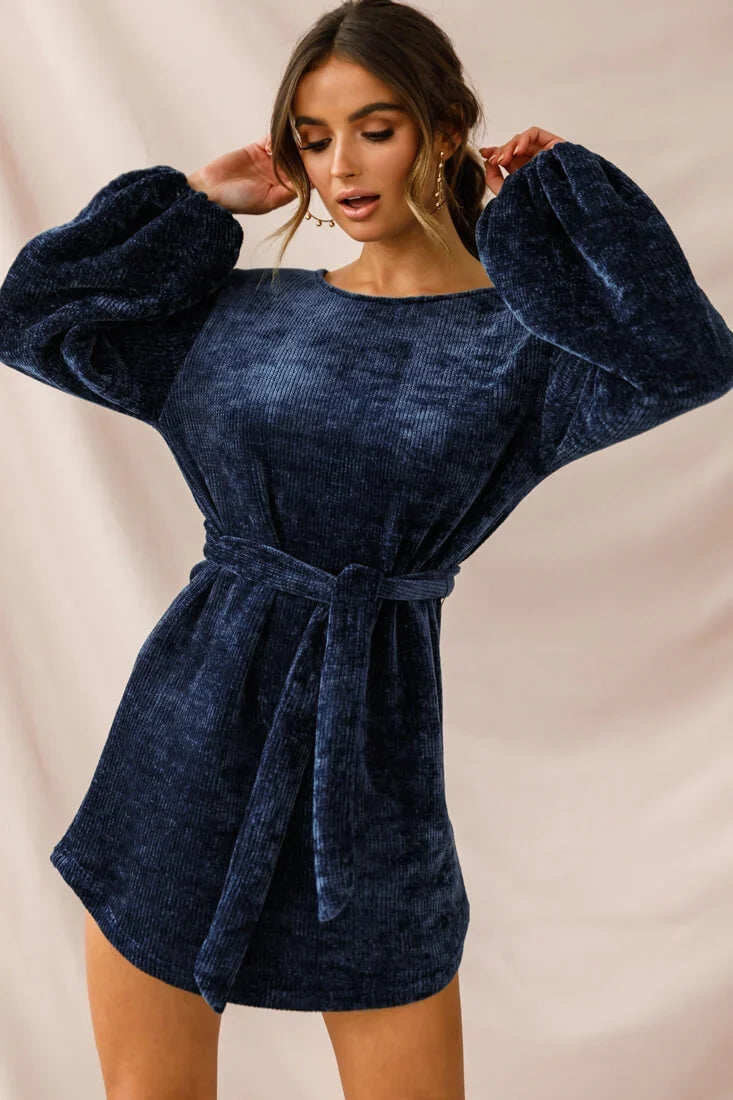 Diva Velvet Yarn Knit Dress Navy