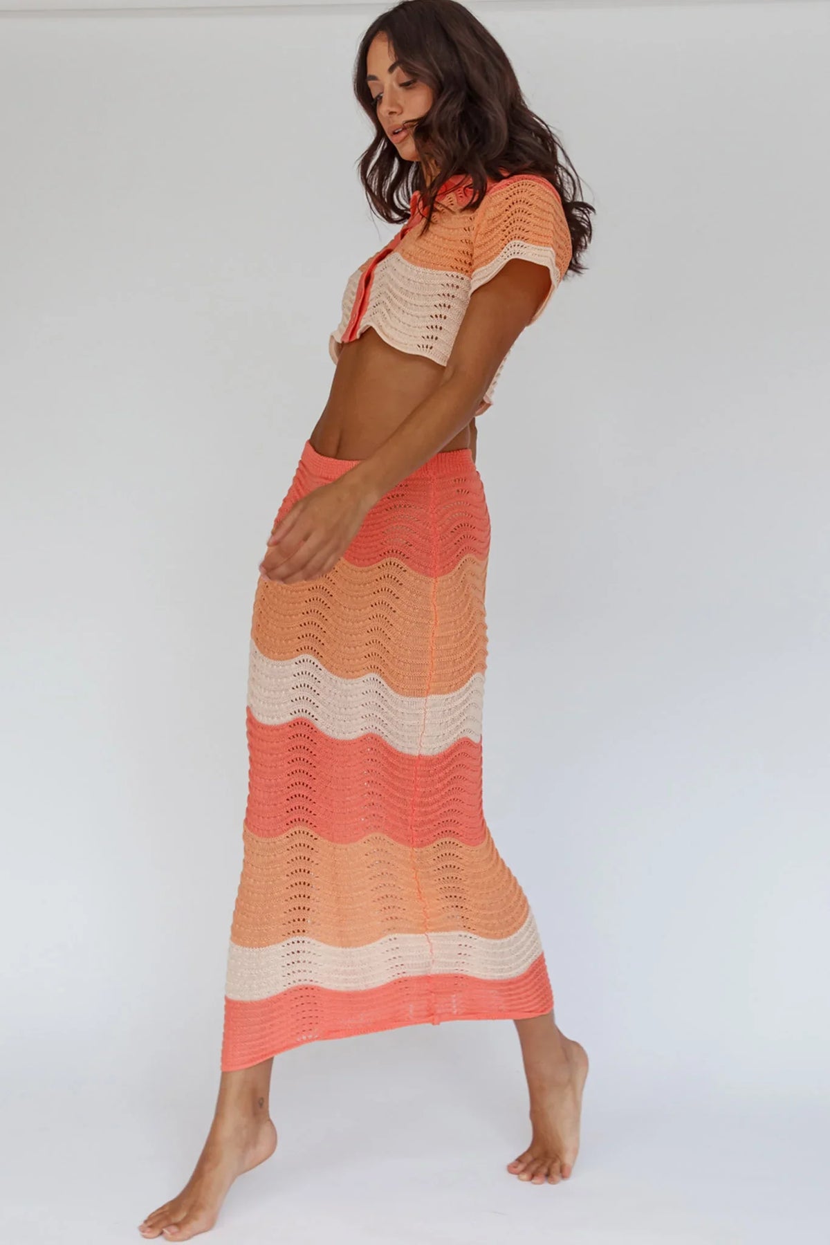 May Blooms Knit Maxi Skirt Tangerine