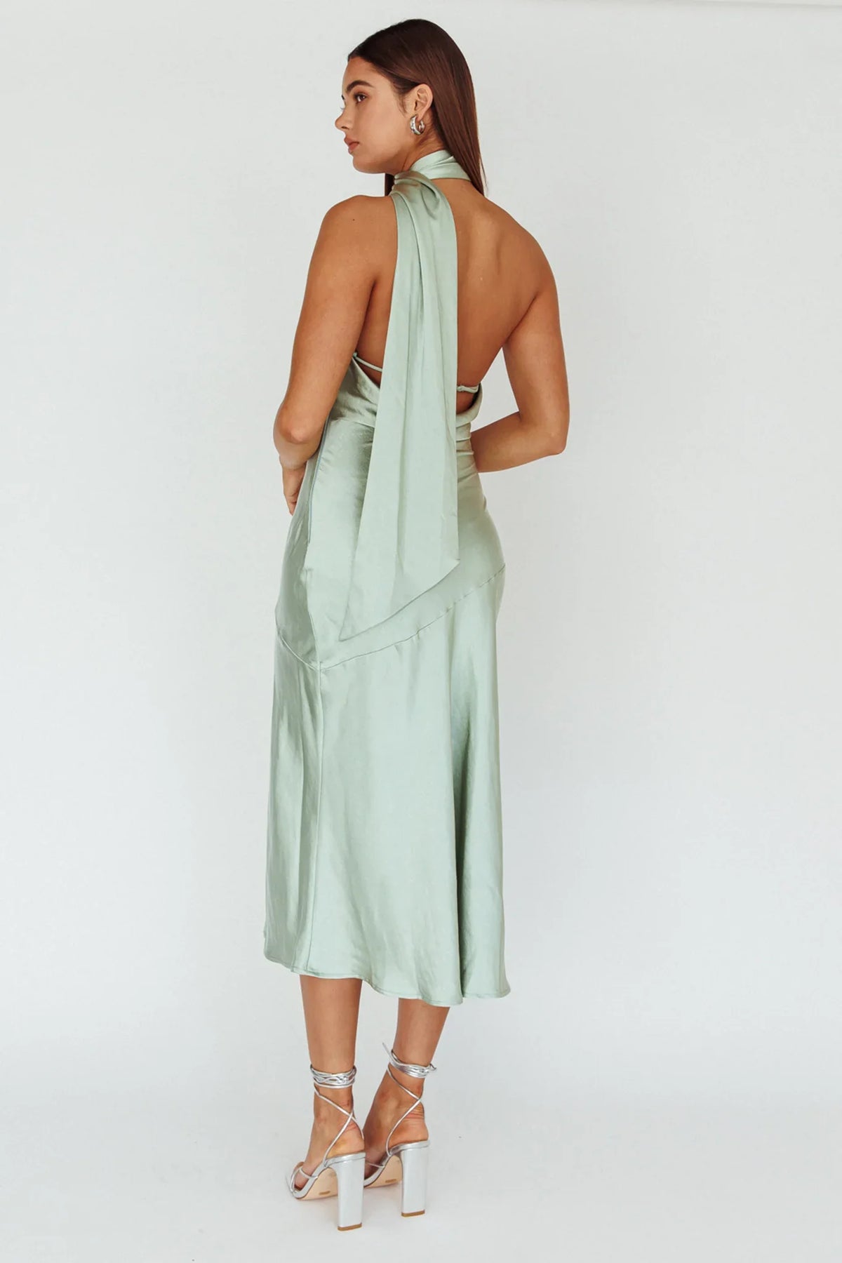 Italian Summer Tie Neck Midi Dress Sage