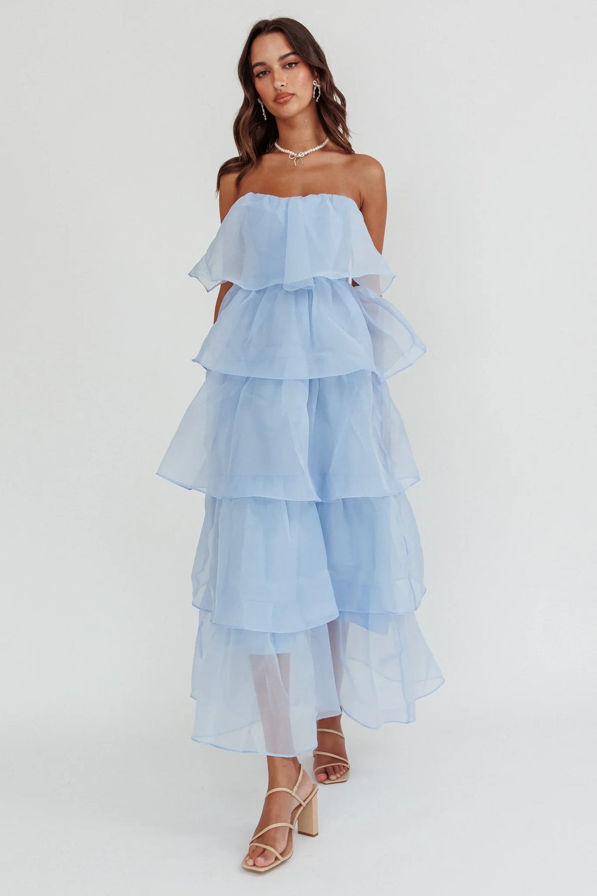 Behati Tiered Layer Midi Dress Blue