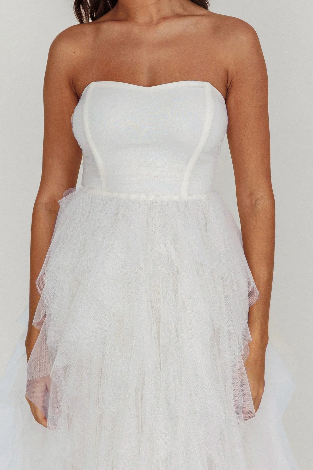 Rori Tulle Cascade Maxi Dress White