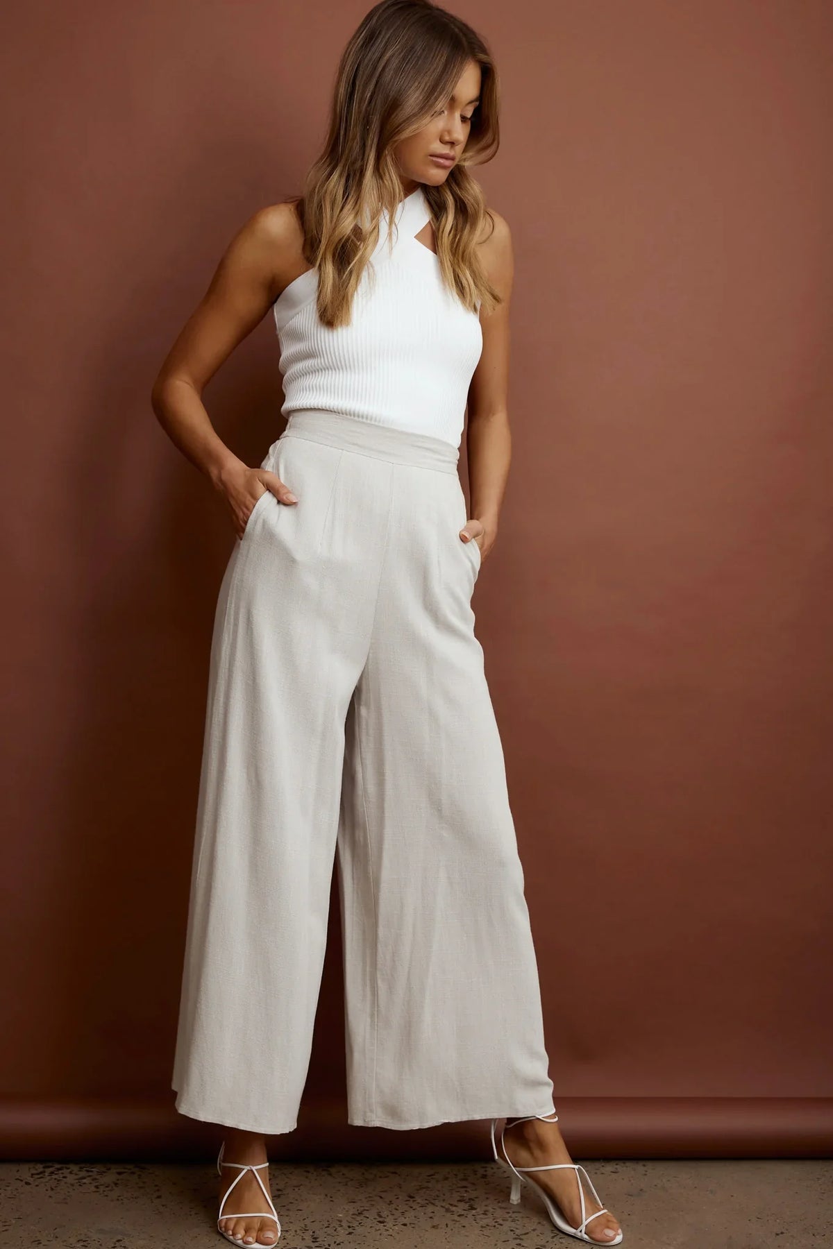 La Romana High Waisted Wide Leg Pants Sand