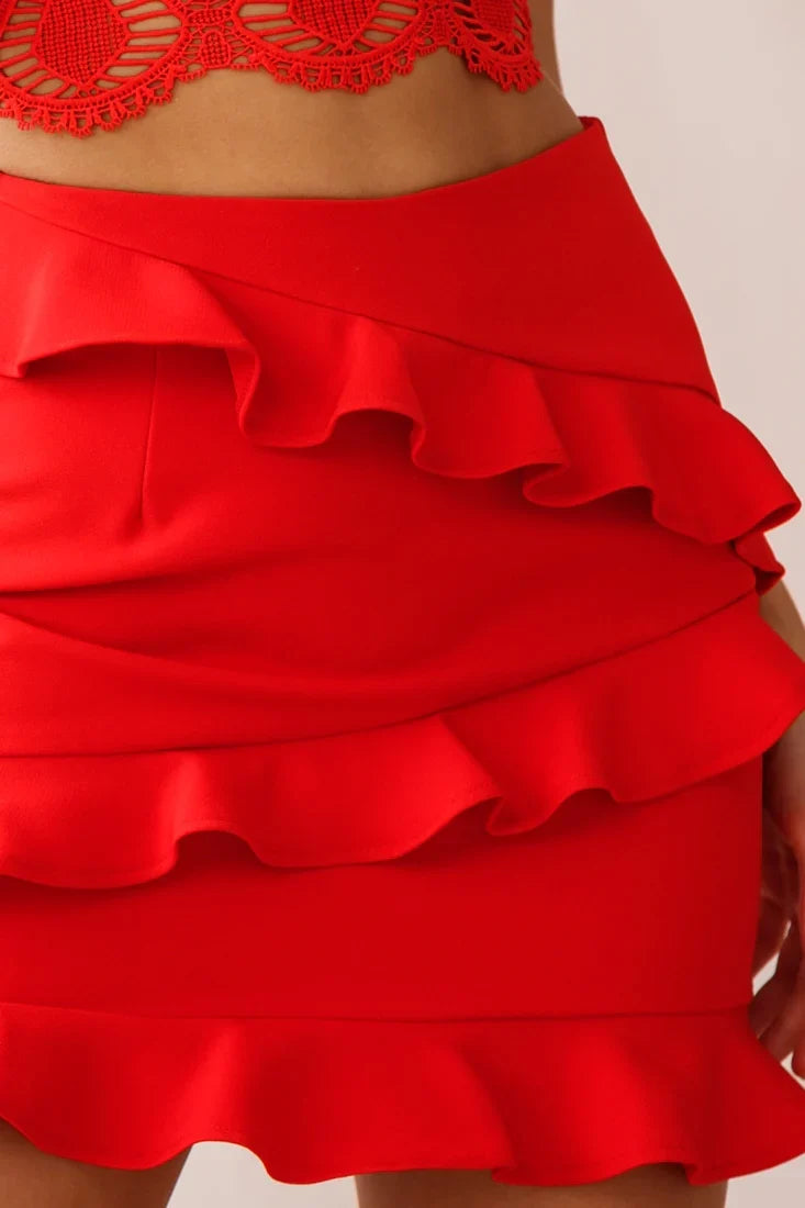 Frilled To Meet You Mini Skirt Red