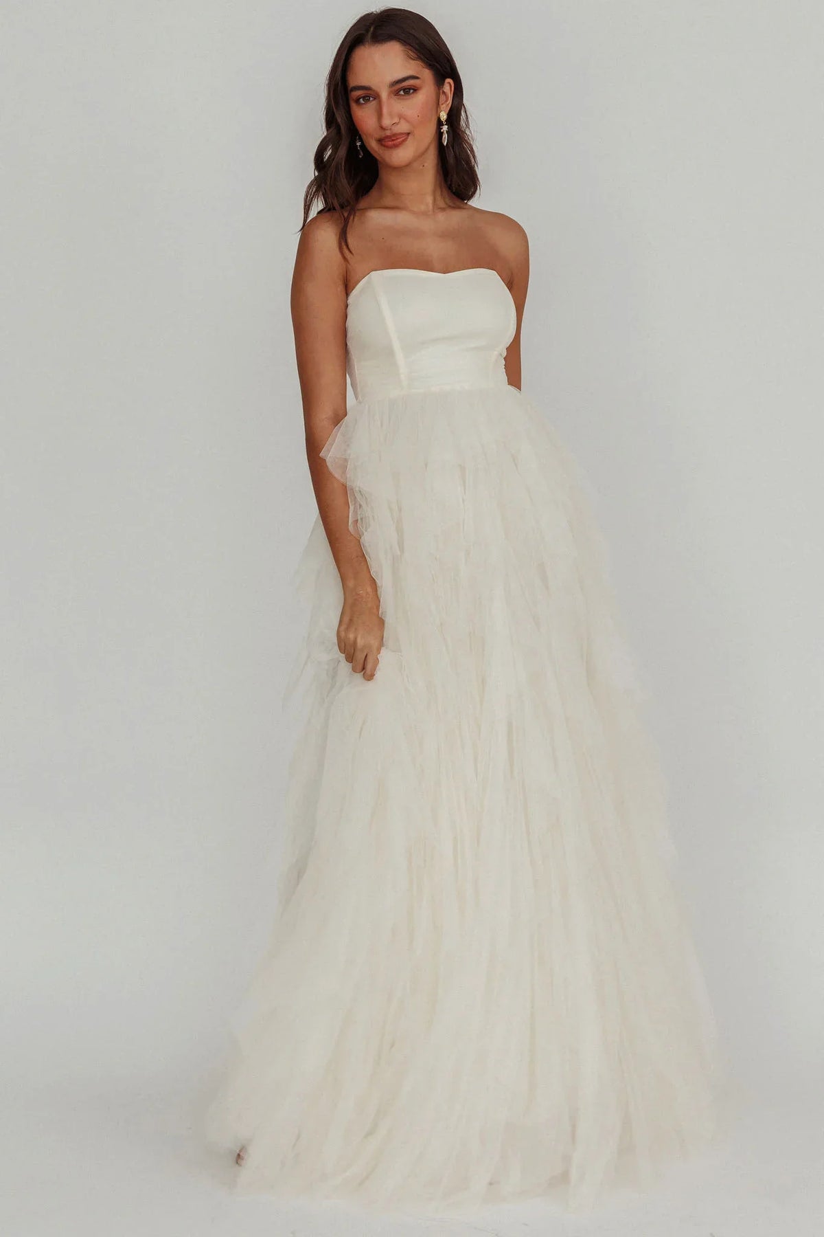 Rori Tulle Cascade Maxi Dress Ivory