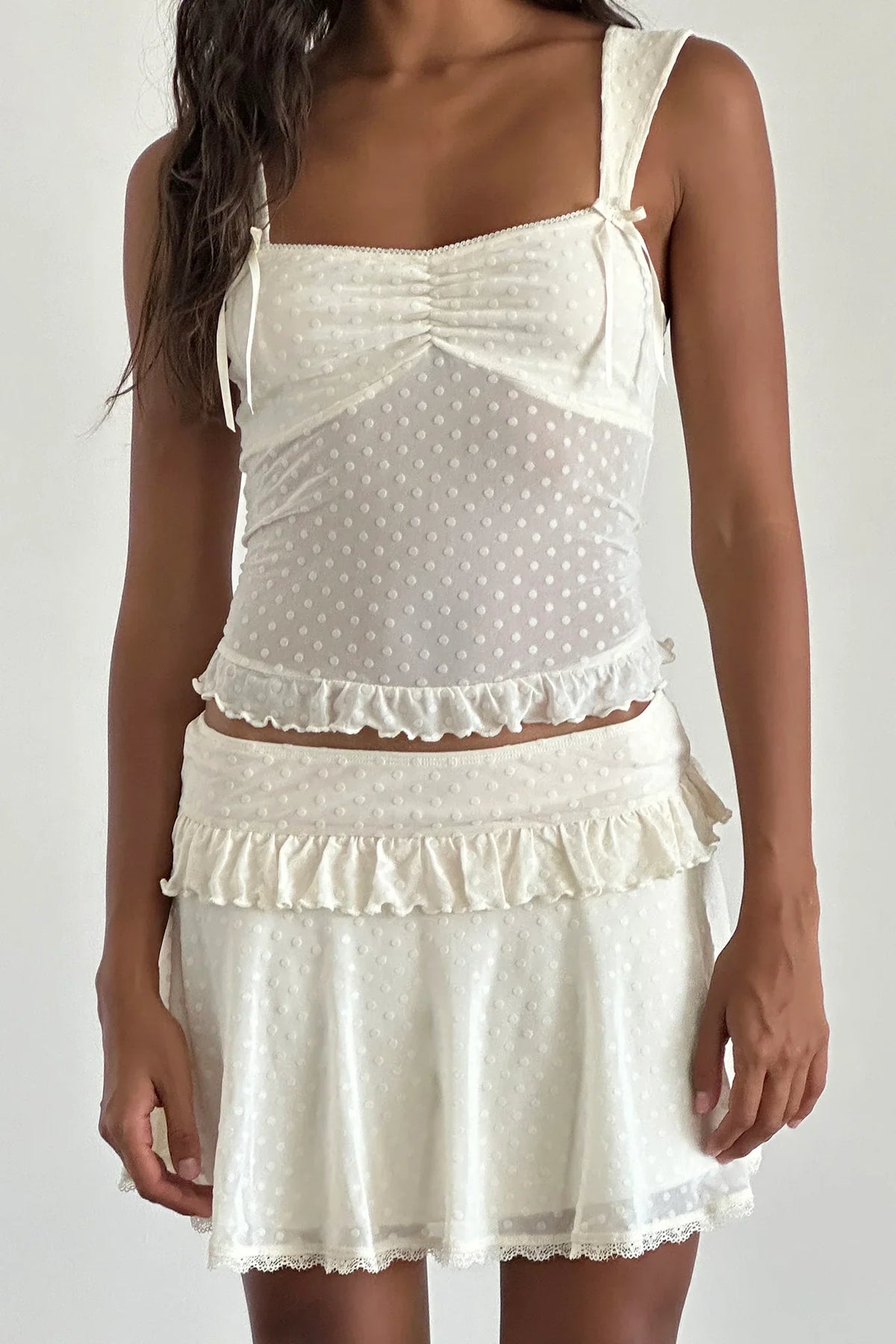 Bartila Top In Ivory Polka Flock