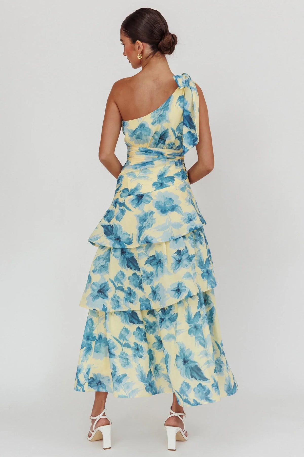 Kenny One Shoulder Tiered Floral Maxi Dress Yellow