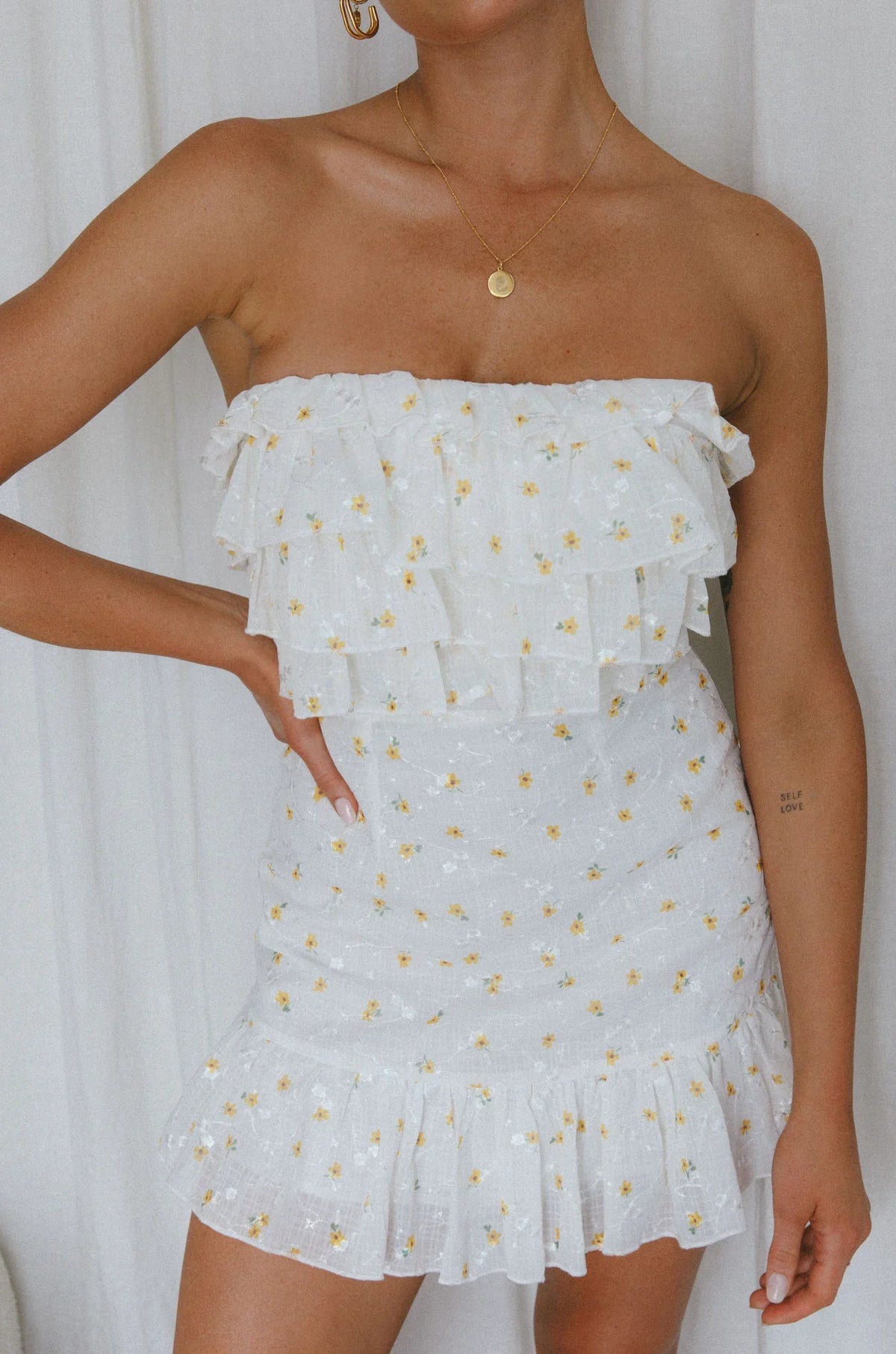 Talulah Ruffle Bust Mini Dress Floral Yellow