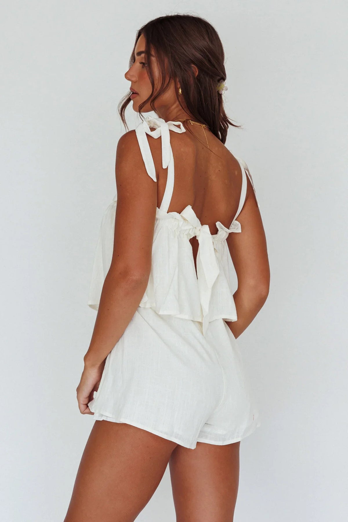 Minnow Tied Shoulder Romper White