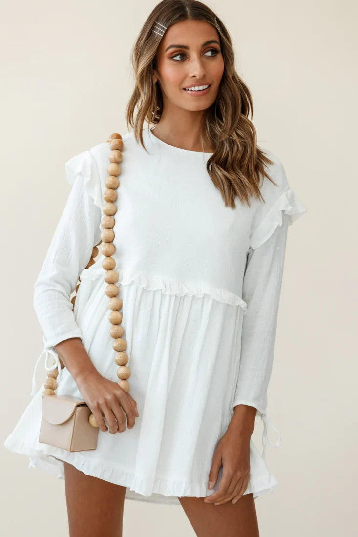 Marion Long Sleeve Shift Dress White