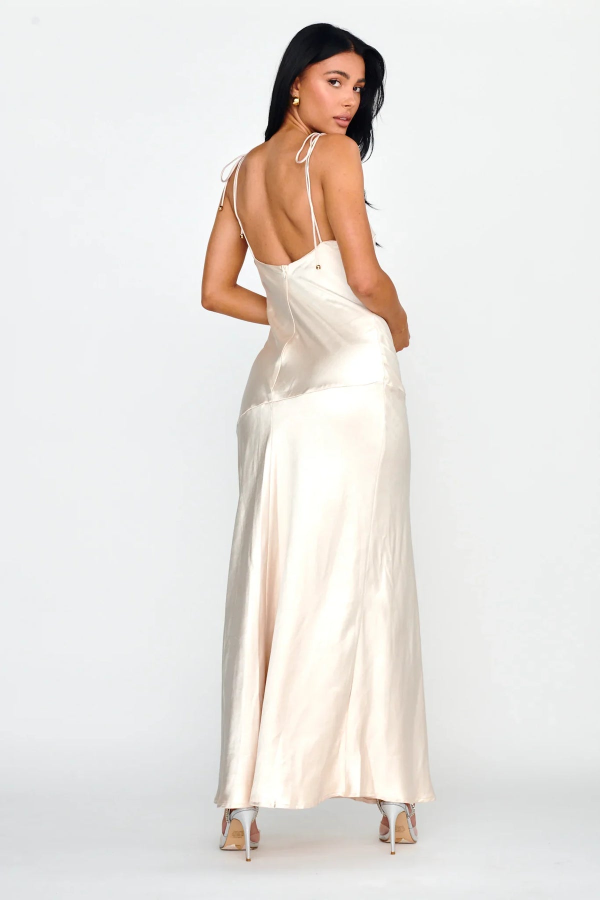 Heart's Desire String-Tie Shoulder Dress Champagne