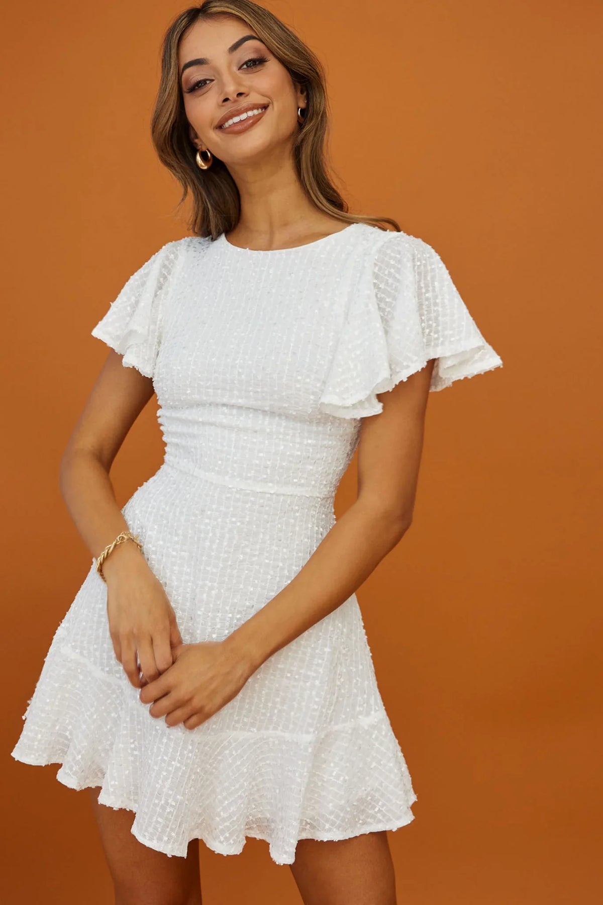 Isabelle Angel Sleeve Empire Dress White