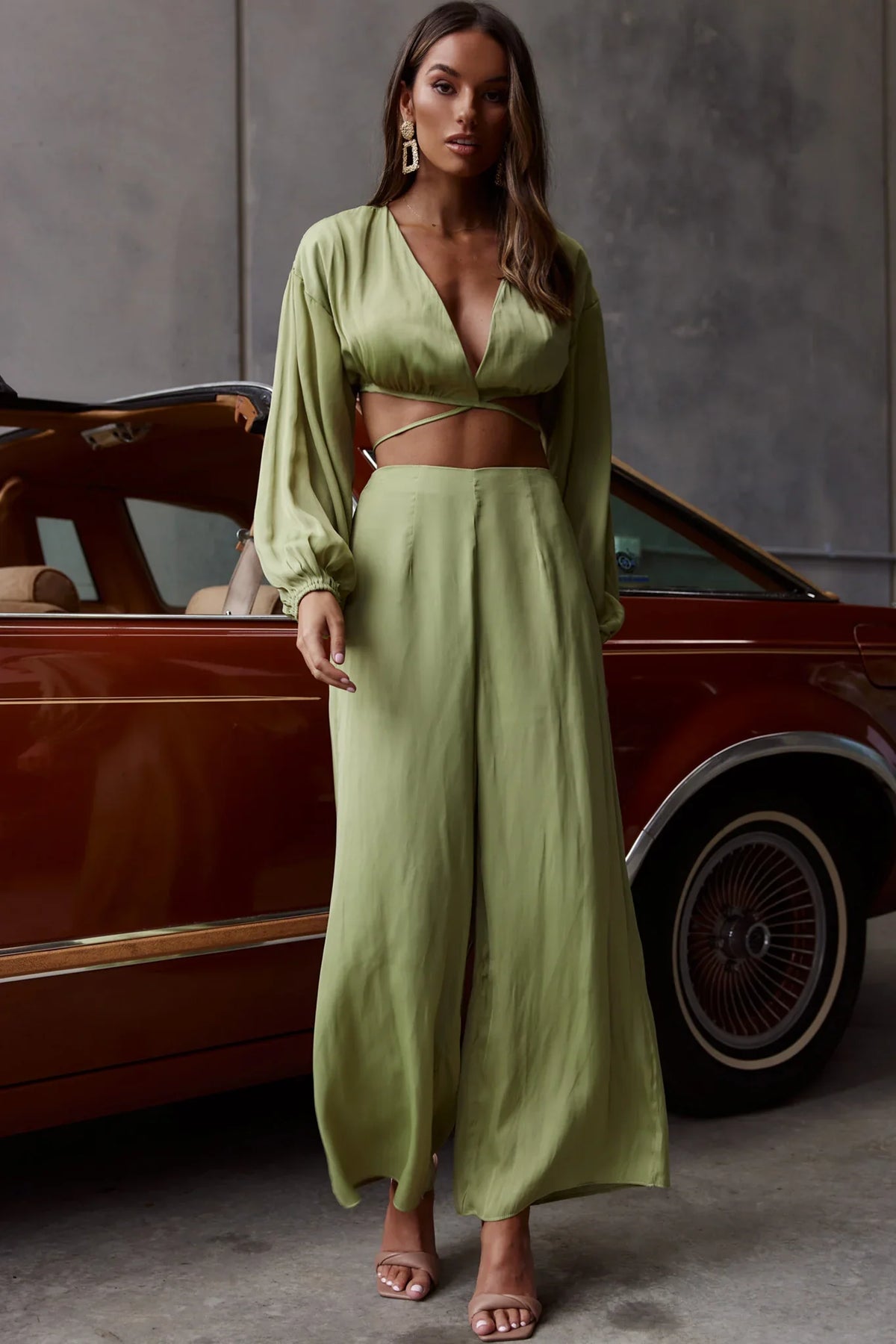 Lilian Long Sleeve Crop Top Olive