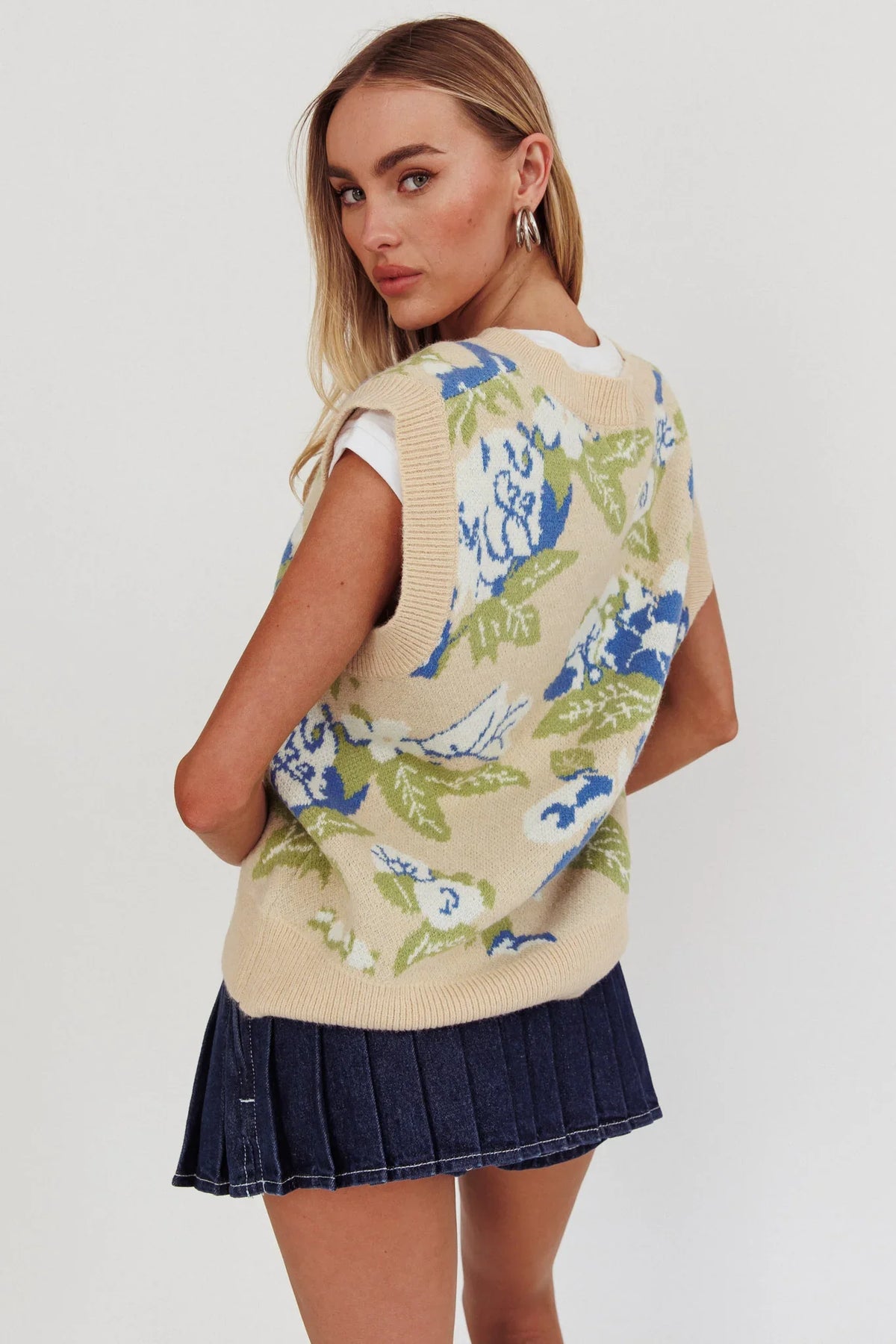 Crushing On You Sleeveless Floral Sweater Vest Taupe