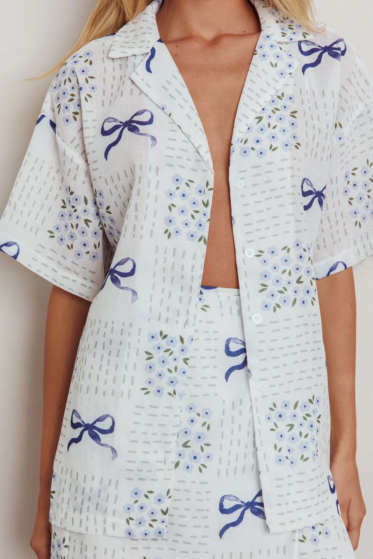 Ithaca Short Sleeve Button Shirt Bow Print Blue