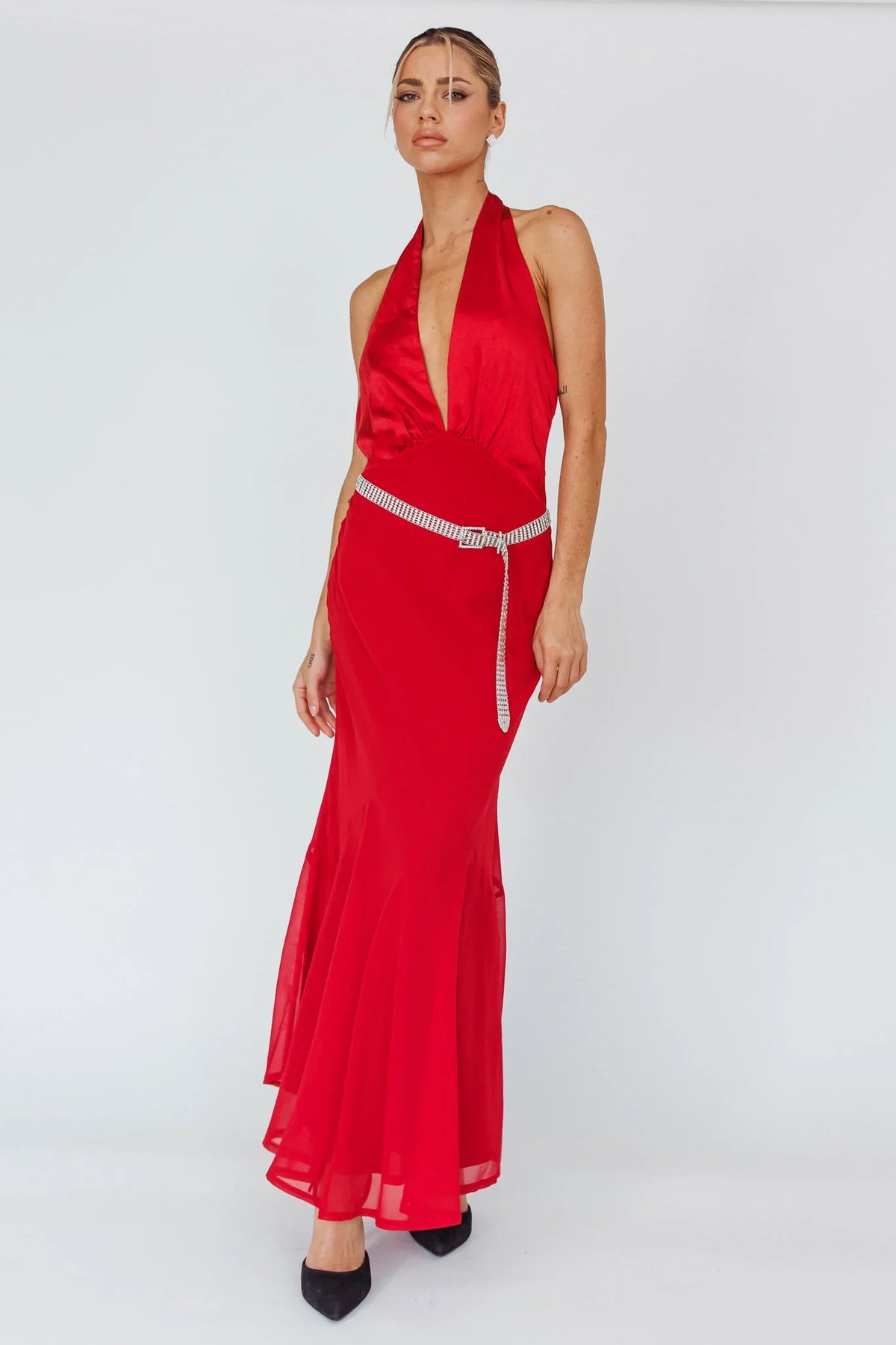 Vision Halterneck Midi Dress Cherry