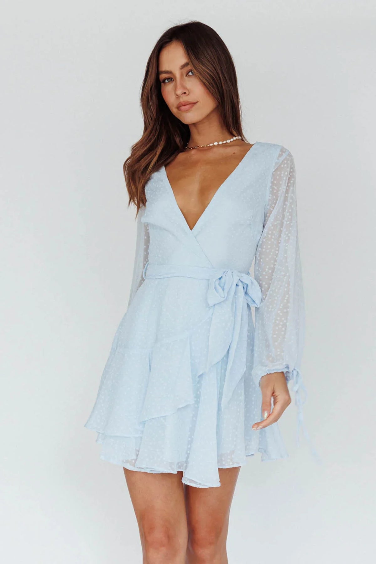 Sheri Hail Spot Chiffon Dress Blue