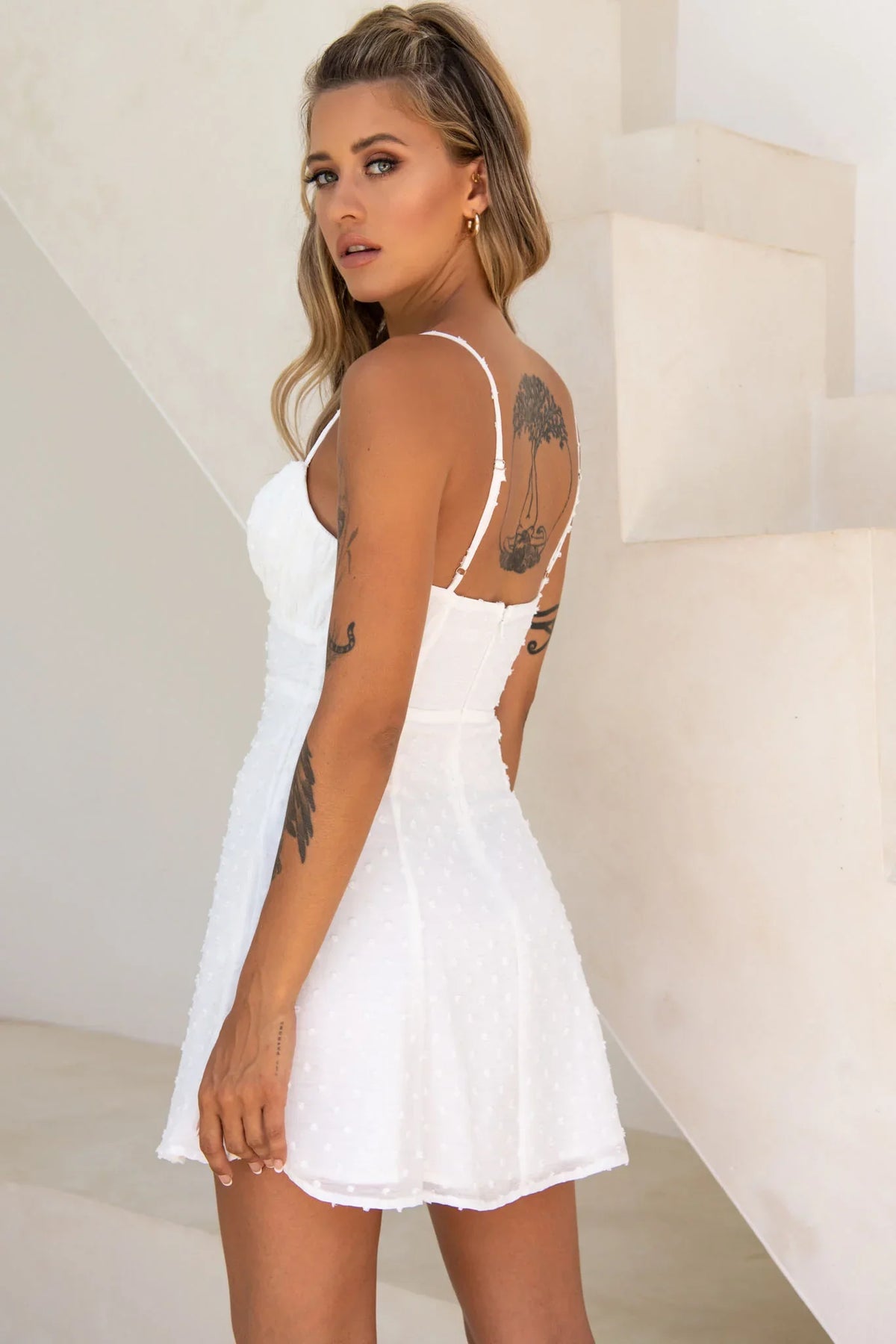 Good Morning Angel Ruched Bust A-Line Dress White