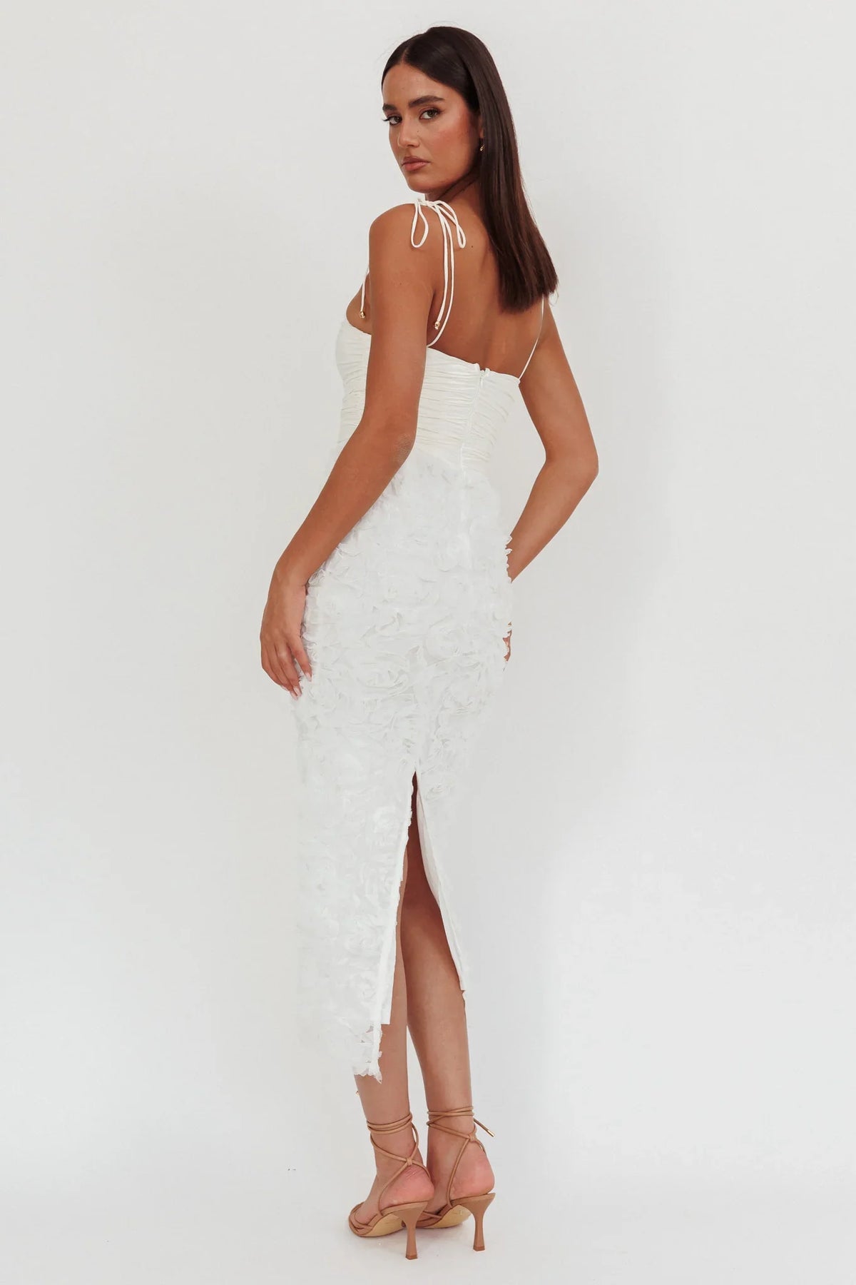 Love & Honor Textured Floral Maxi Dress White