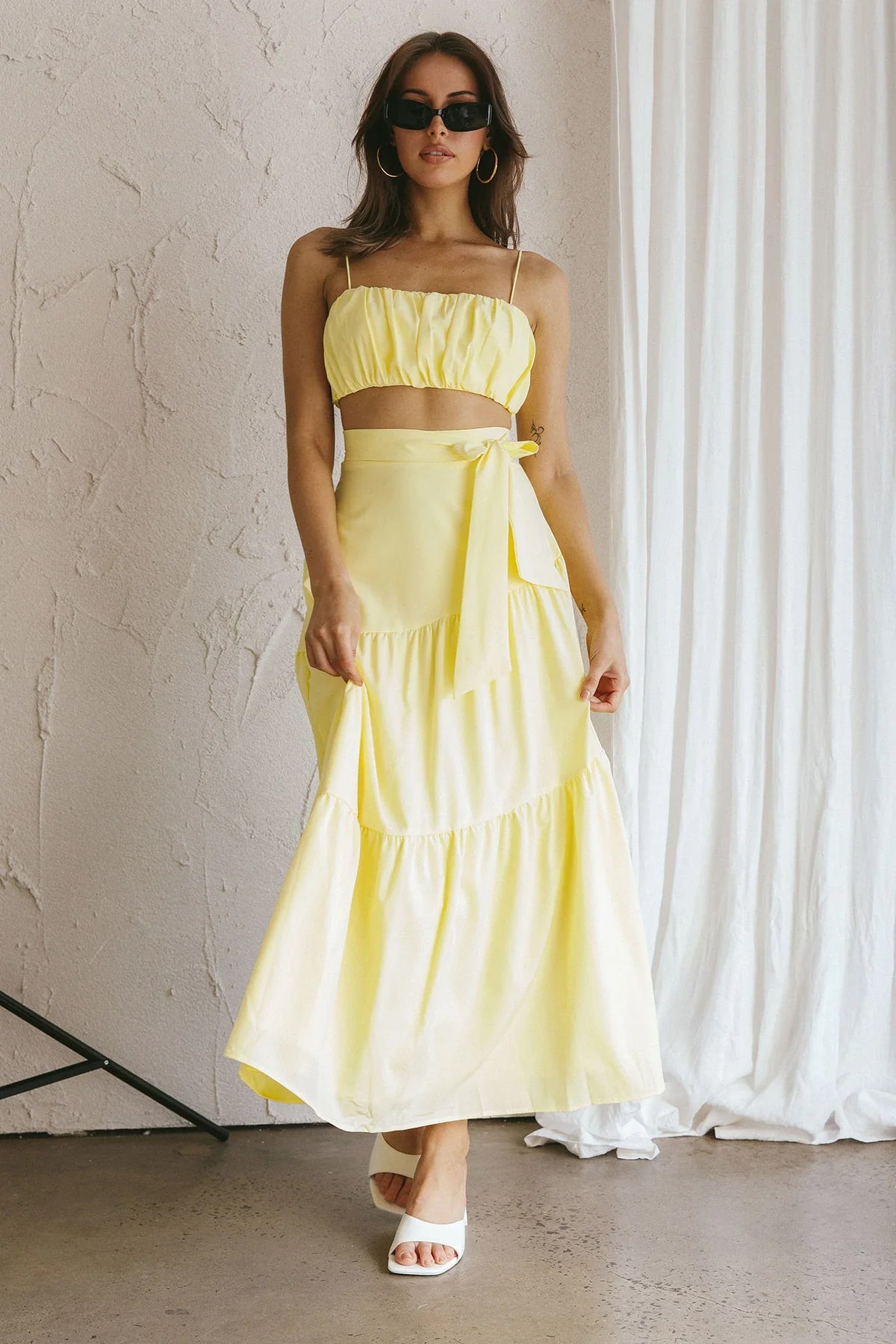 Bondi Waist Tie Maxi Skirt Lemon