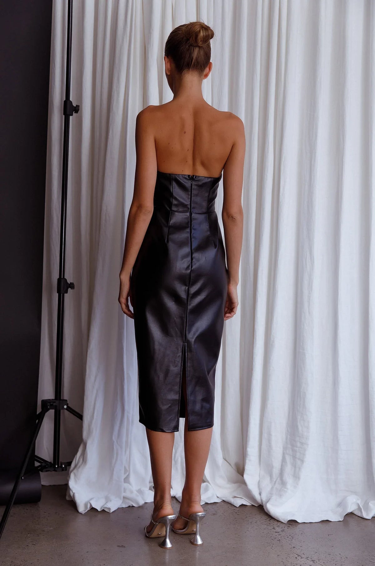 Intuition Strapless Faux Leather Dress Black