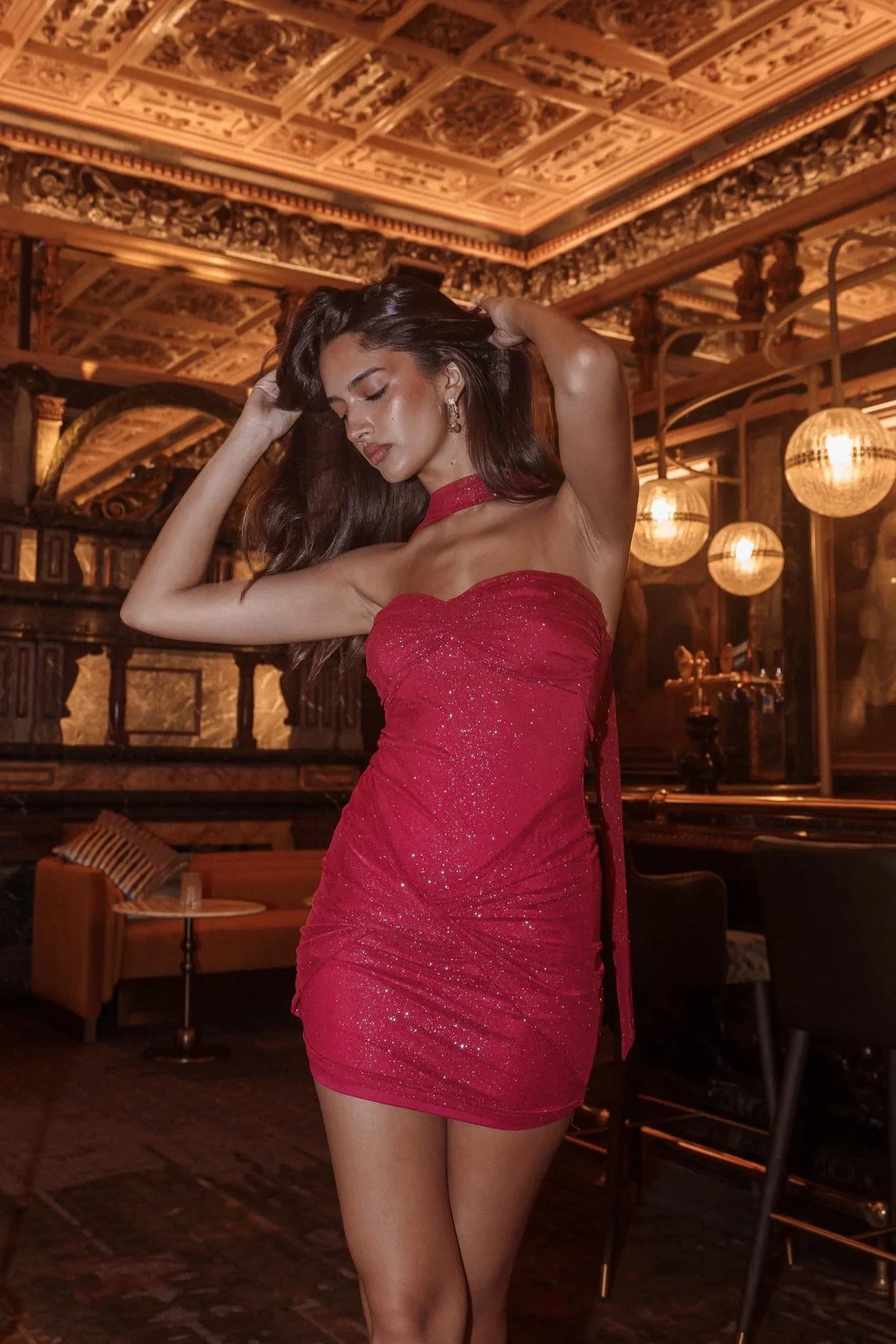 Elma Bandeau Neck Tie Mini Dress Red