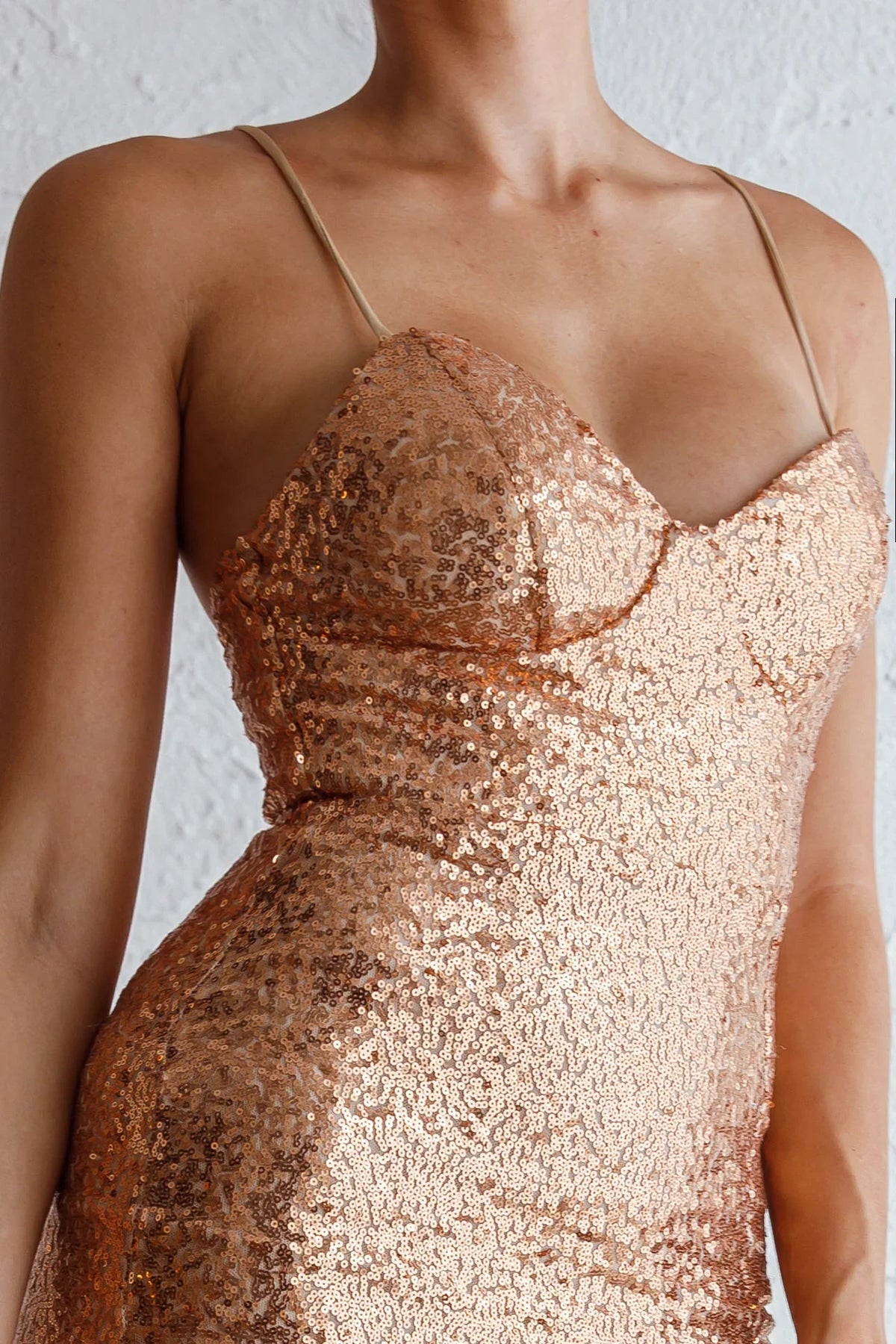 Stars Collide Lace-Up Back Knee Length Sequin Dress Rose Gold