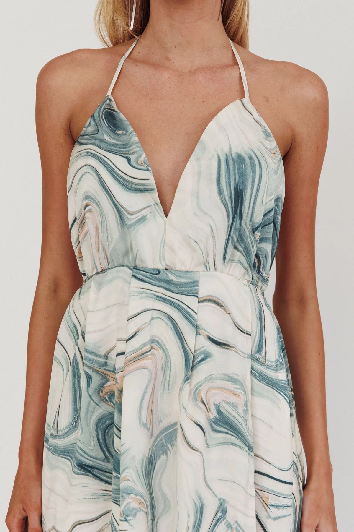Snooze Marble Print Backless Maxi Dress Teal