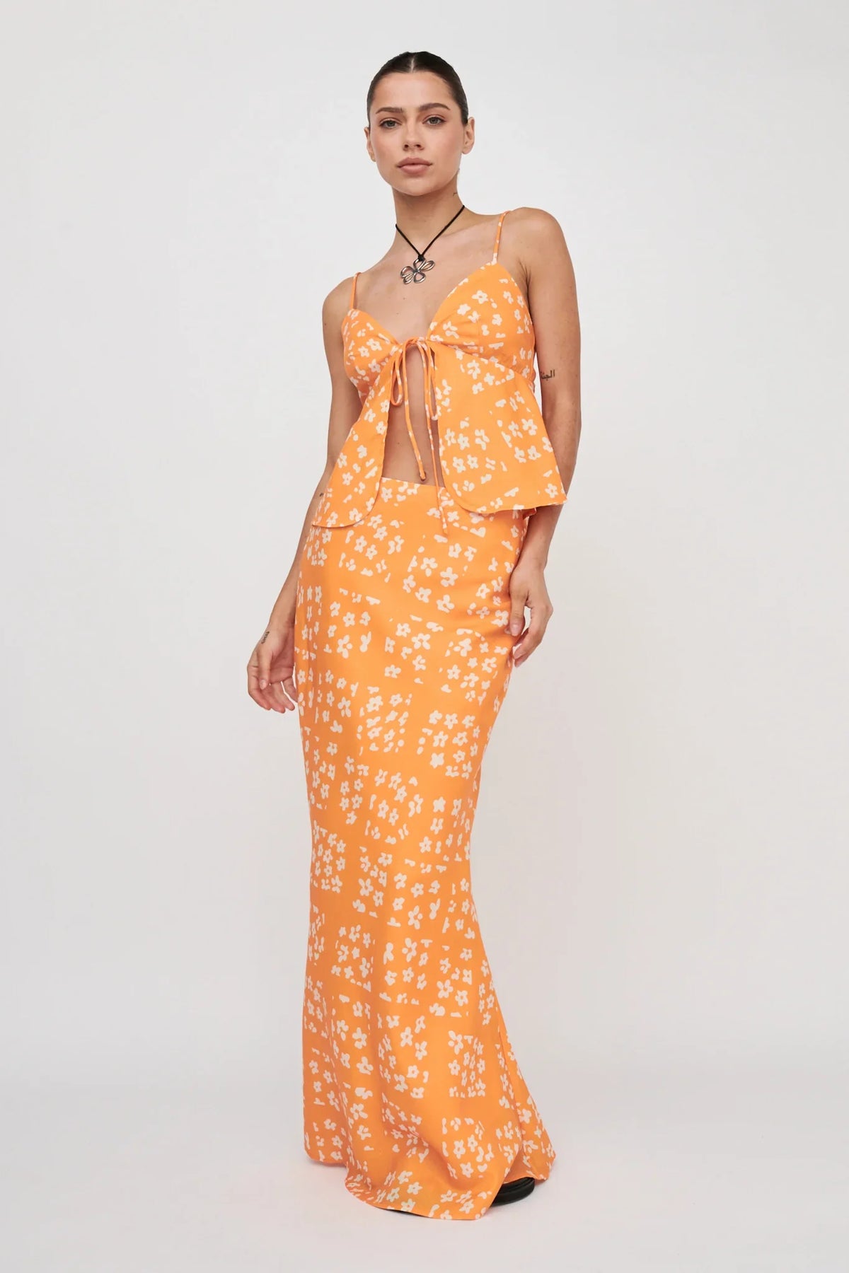 Heart & Soul Tie Front Top Floral Orange