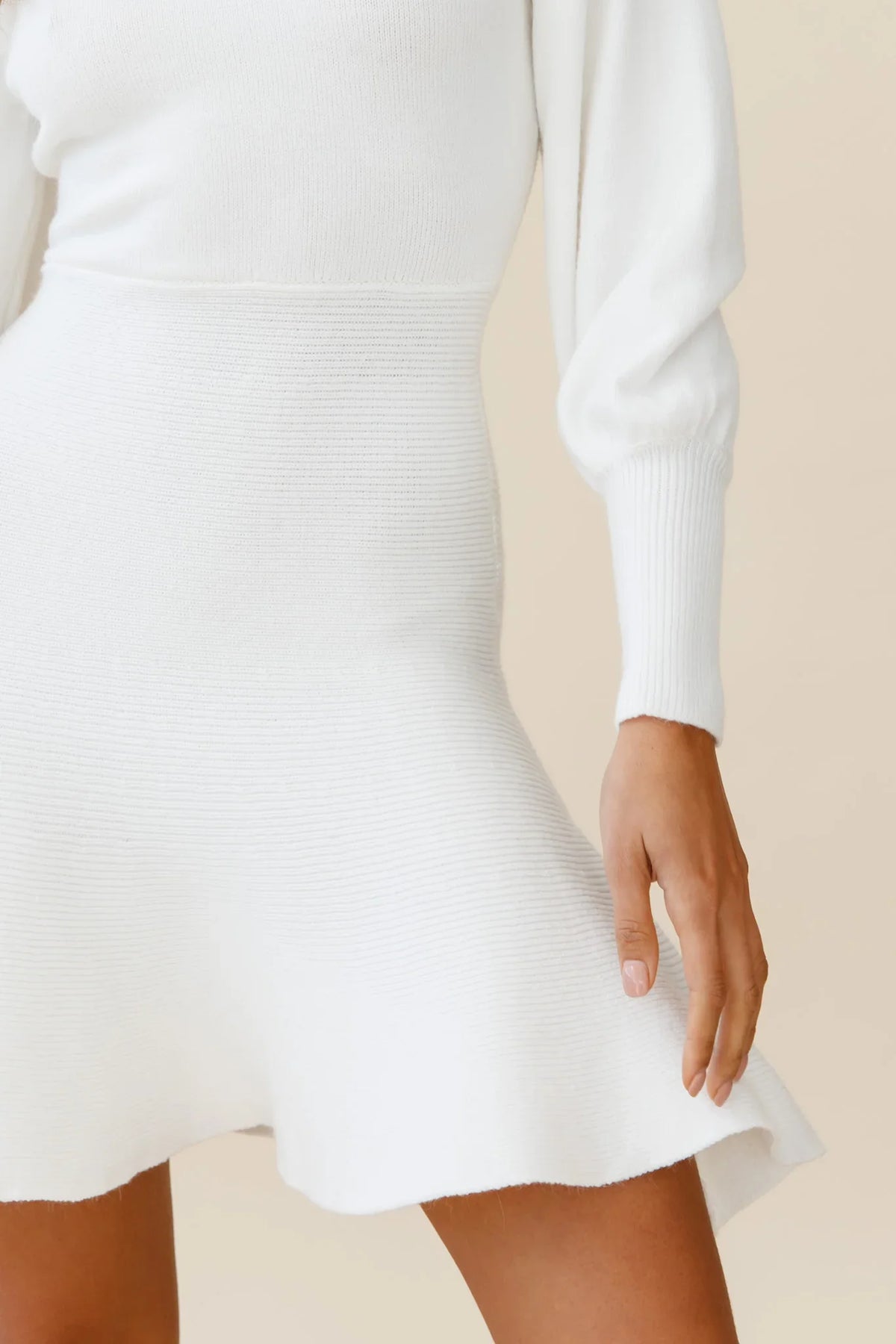 Montmarte Lantern Sleeve Fluted Hem Dress White