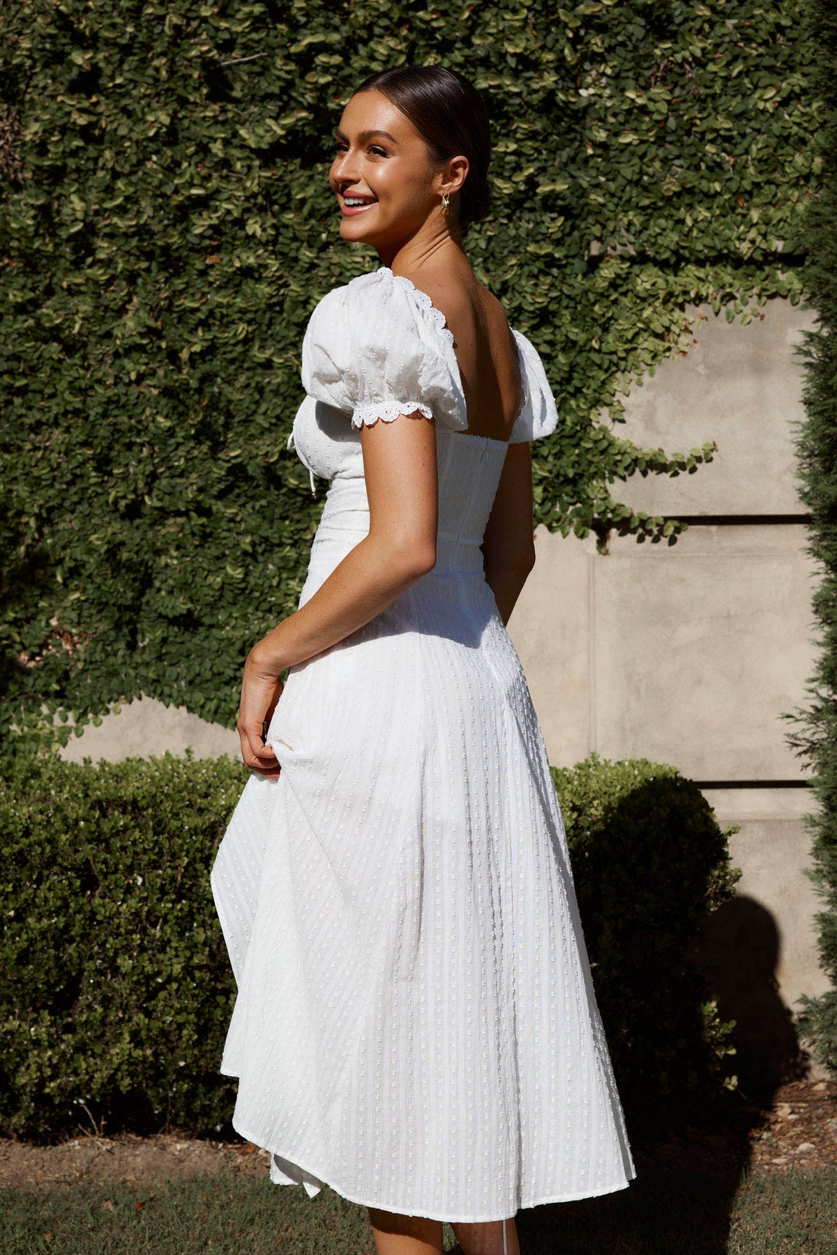 Chablis Gathered Bust Puff Sleeve Midi Dress White